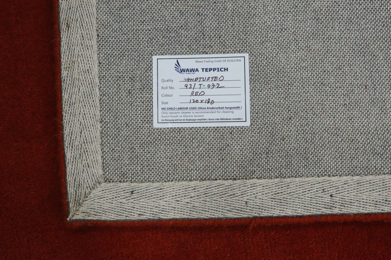 Teppich 100% Wolle 120X180 cm Handarbeit Rot Orange Handgetuftet T972