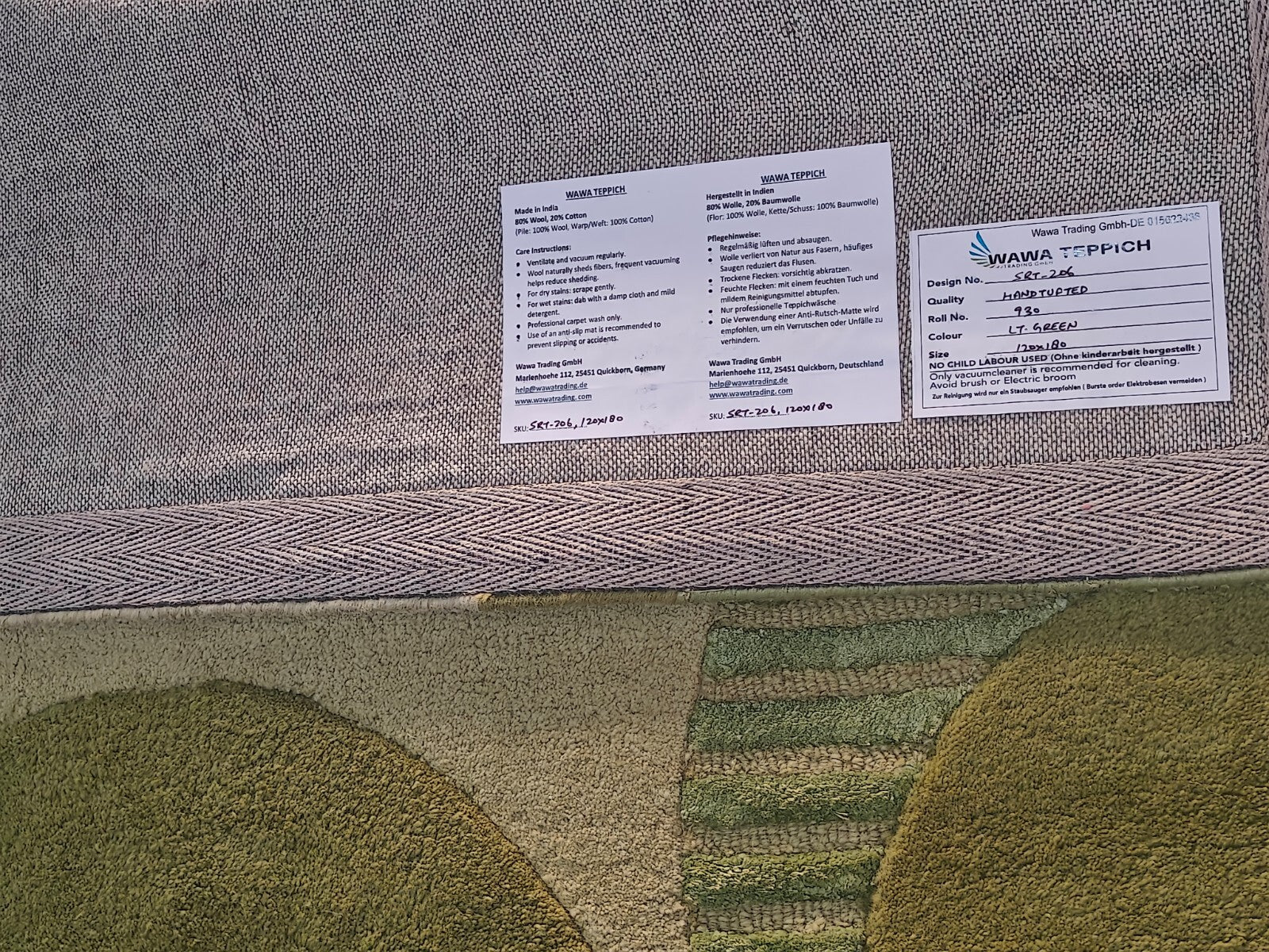 Handgetufteter Wolle Viskose teppich 120x180 hellgrün  Modern Wohnzimmer SH206