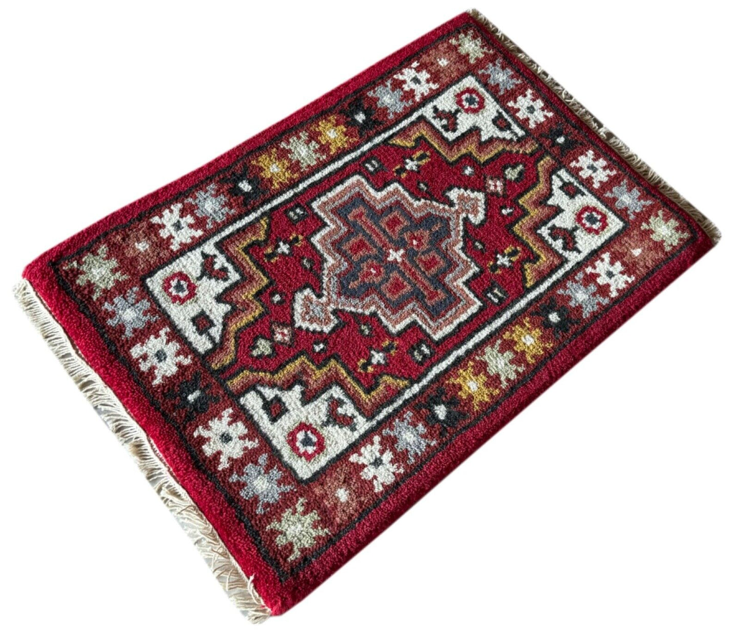 Handgeknüpft Fußmatten 40X60 CM Brücke Automatten Teppich 100% Wolle Rot PH11