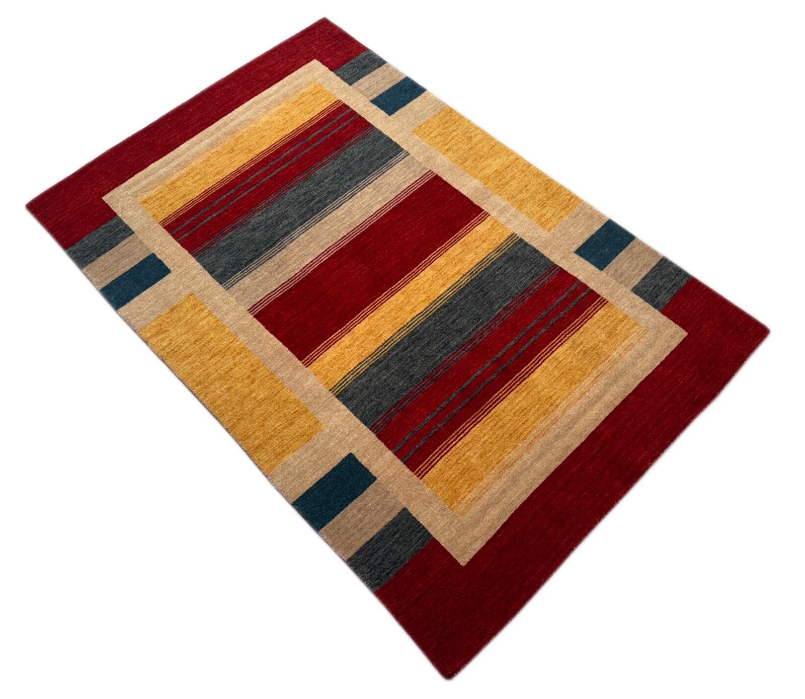 Bunt Wohnzimmer Gabbeh Teppich 100% Wolle 160x240 cm gold orange Handgewebt sa1