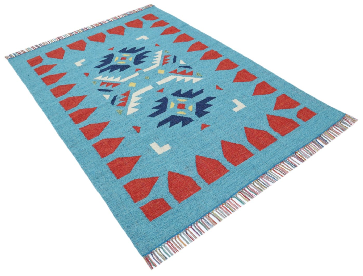 Kelim Teppich 100% Baumwolle flach gewebt mit Fransen Kilim Dhurrie 8 Designs CT