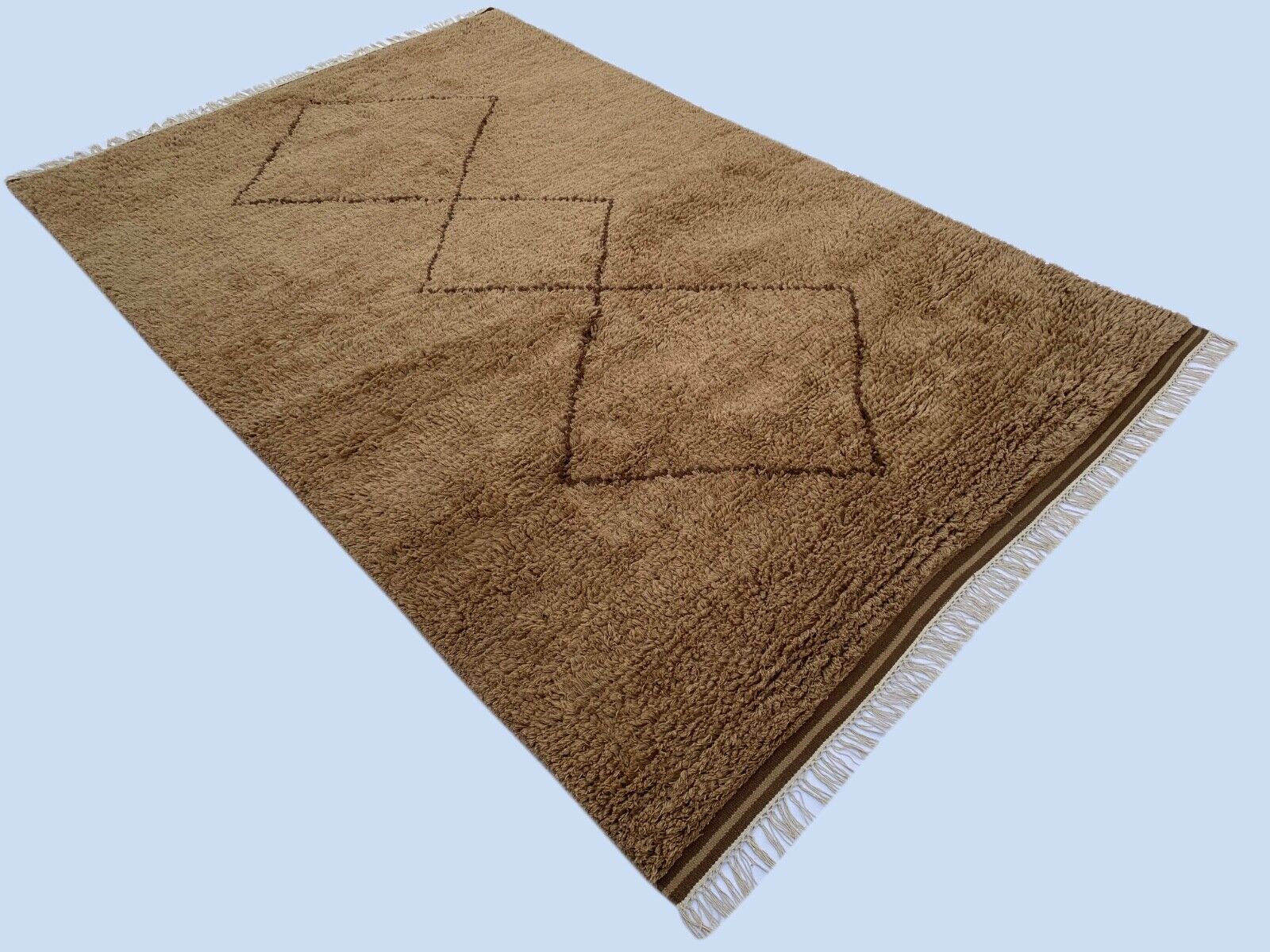 Berberska kosmata preproga Maroko 100% volna rjava ročno izdelana BM2