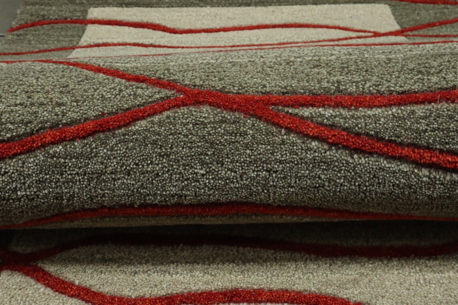 Teppich 100% Wolle 70X140 cm Handarbeit Orange Grau Hell Grün Handgetuftet T1019