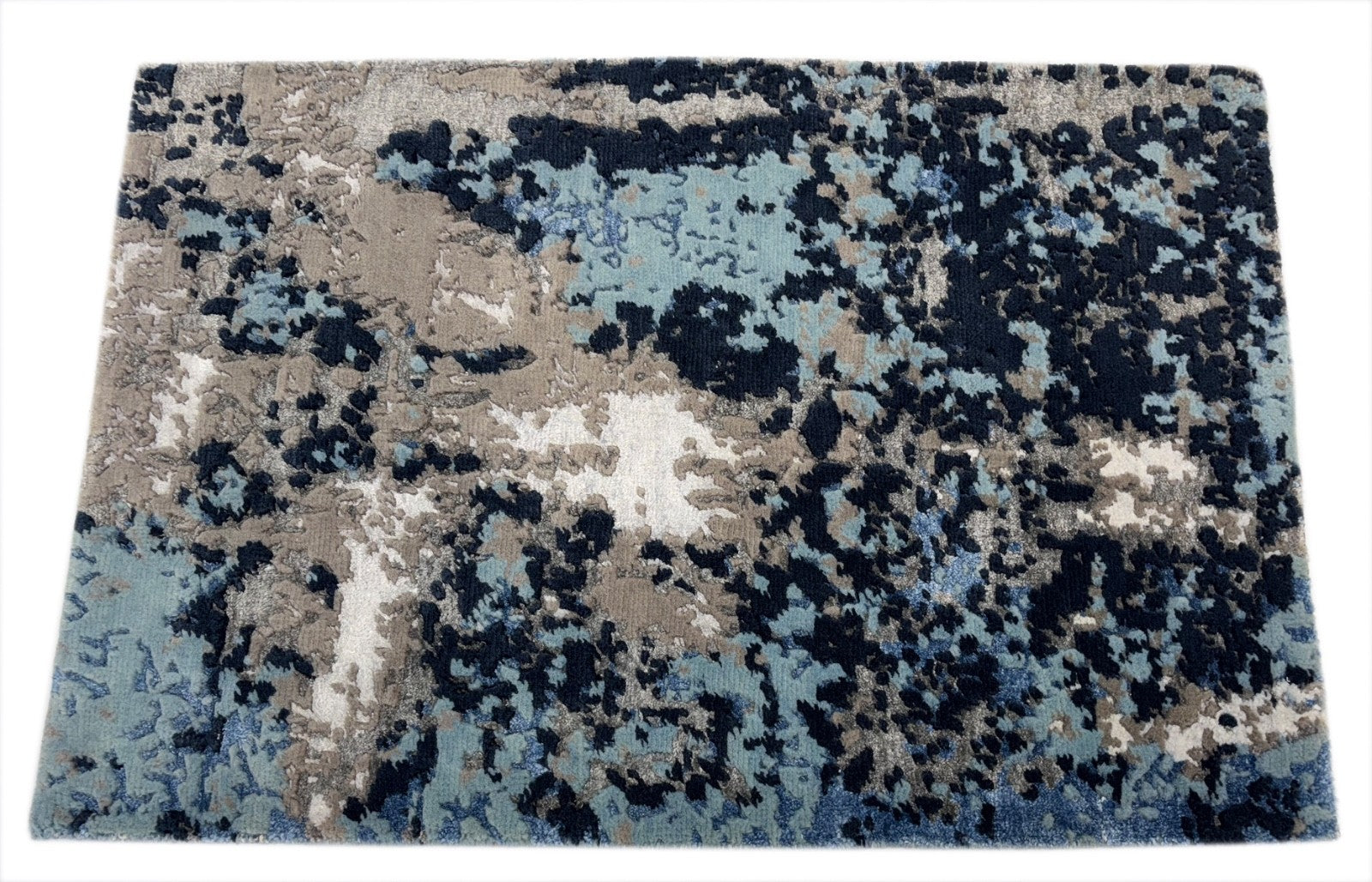 Handgeknüpfter Design Teppich 60x90 Blau Grau Bambus Seidenglanz R119