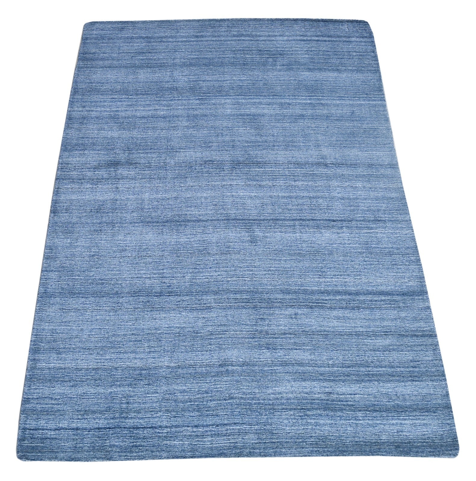 Handgewebter Teppich 150x240 BLAU Glanzoptik Wolle Flach Wohnzimmer SH219