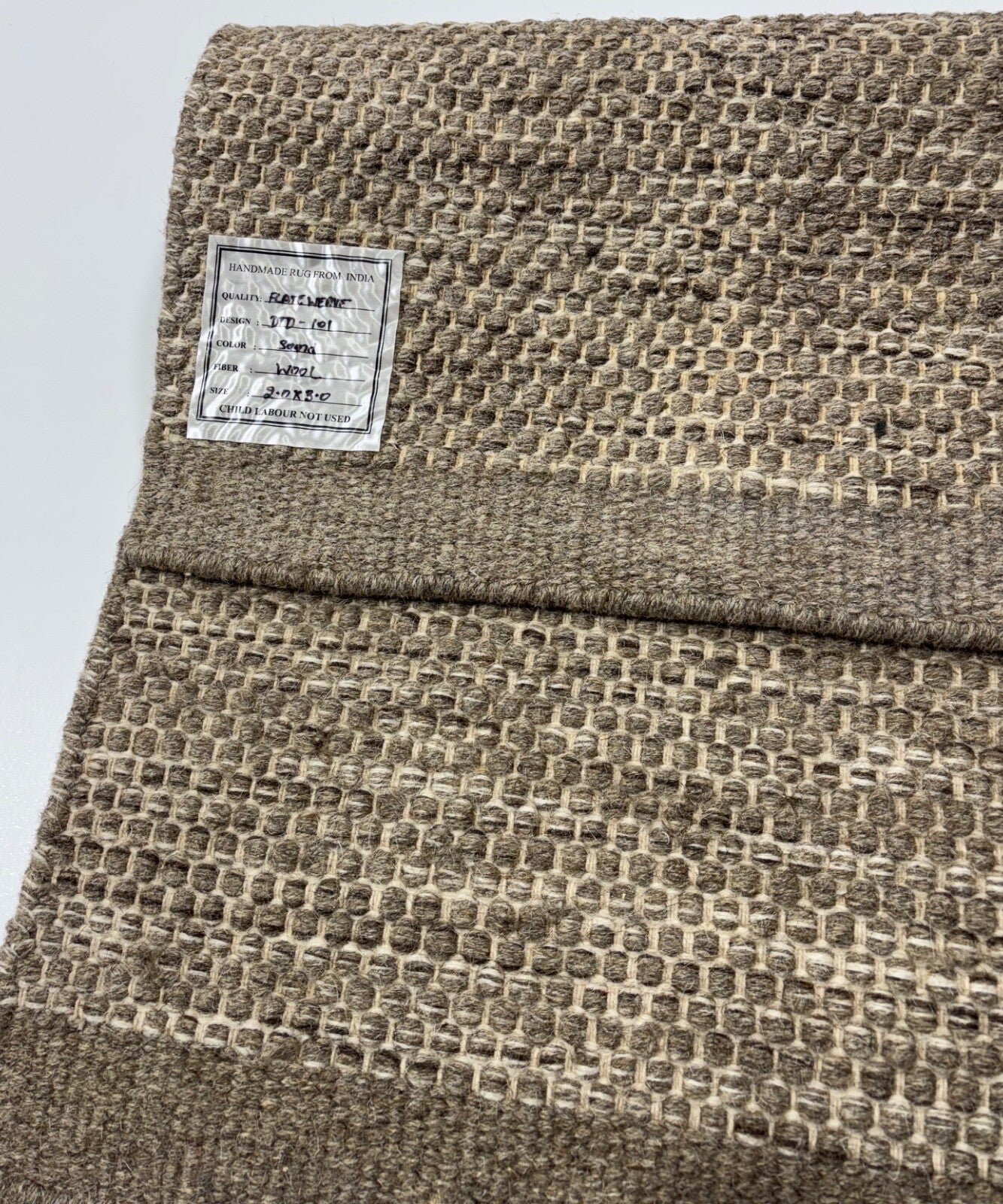 Kilim Dhurry Teppich 60x90cm Handgefertigt 100% Wolle Beige Naturfarbe D101