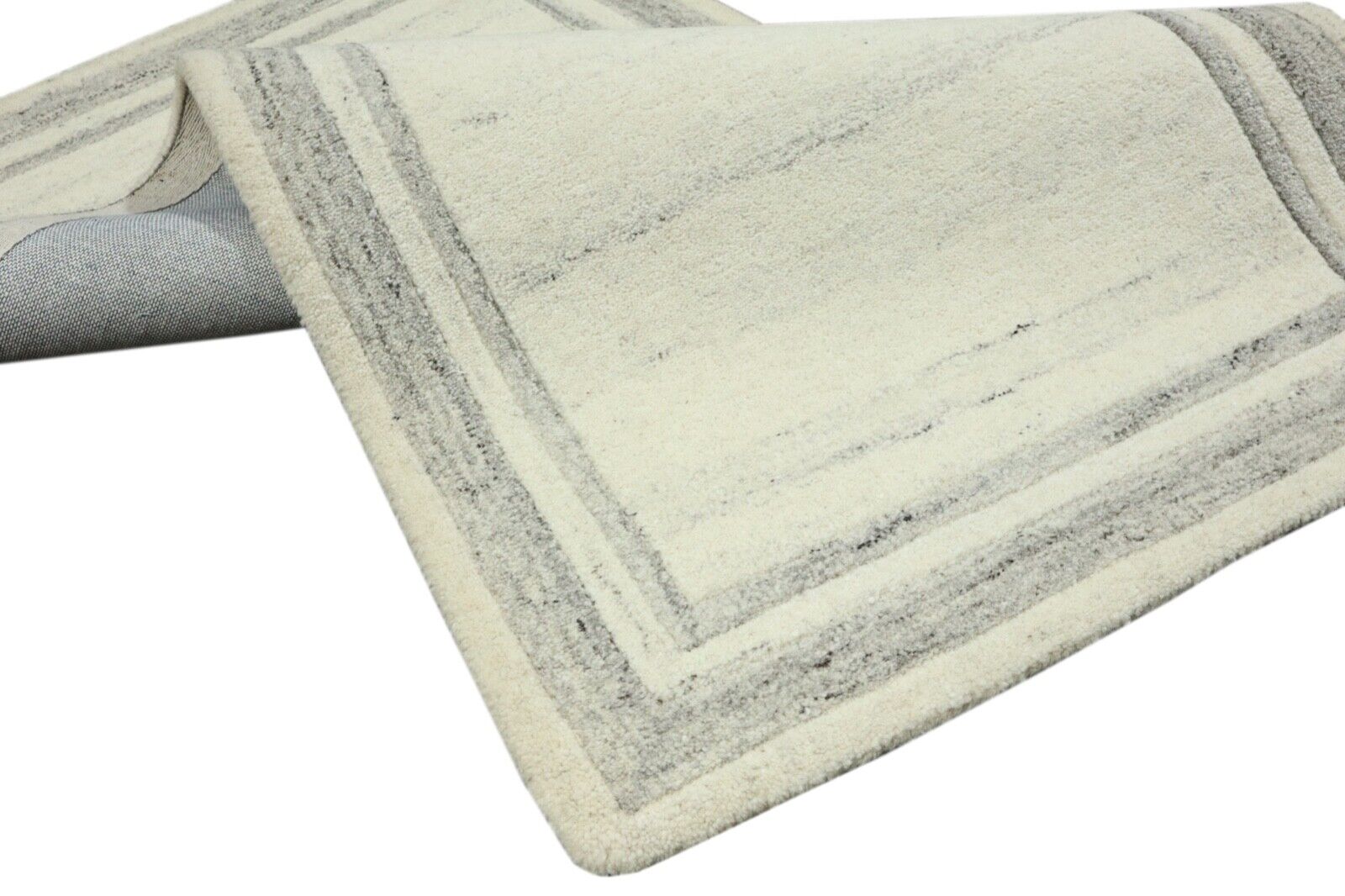 Gabbeh Teppich 100% Wolle 70X140 cm Handarbeit Grau Beige Handgetuftet T1035