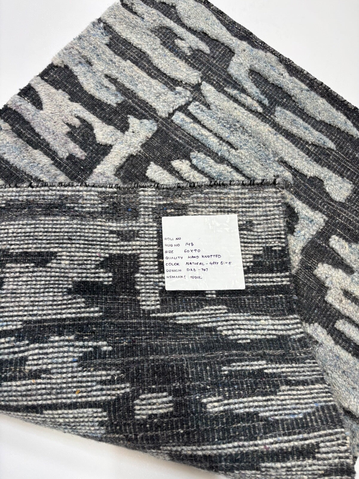 Tappeto annodato a mano in lana 100% 60x90cm Design moderno Naturale Grigio Blu ST148