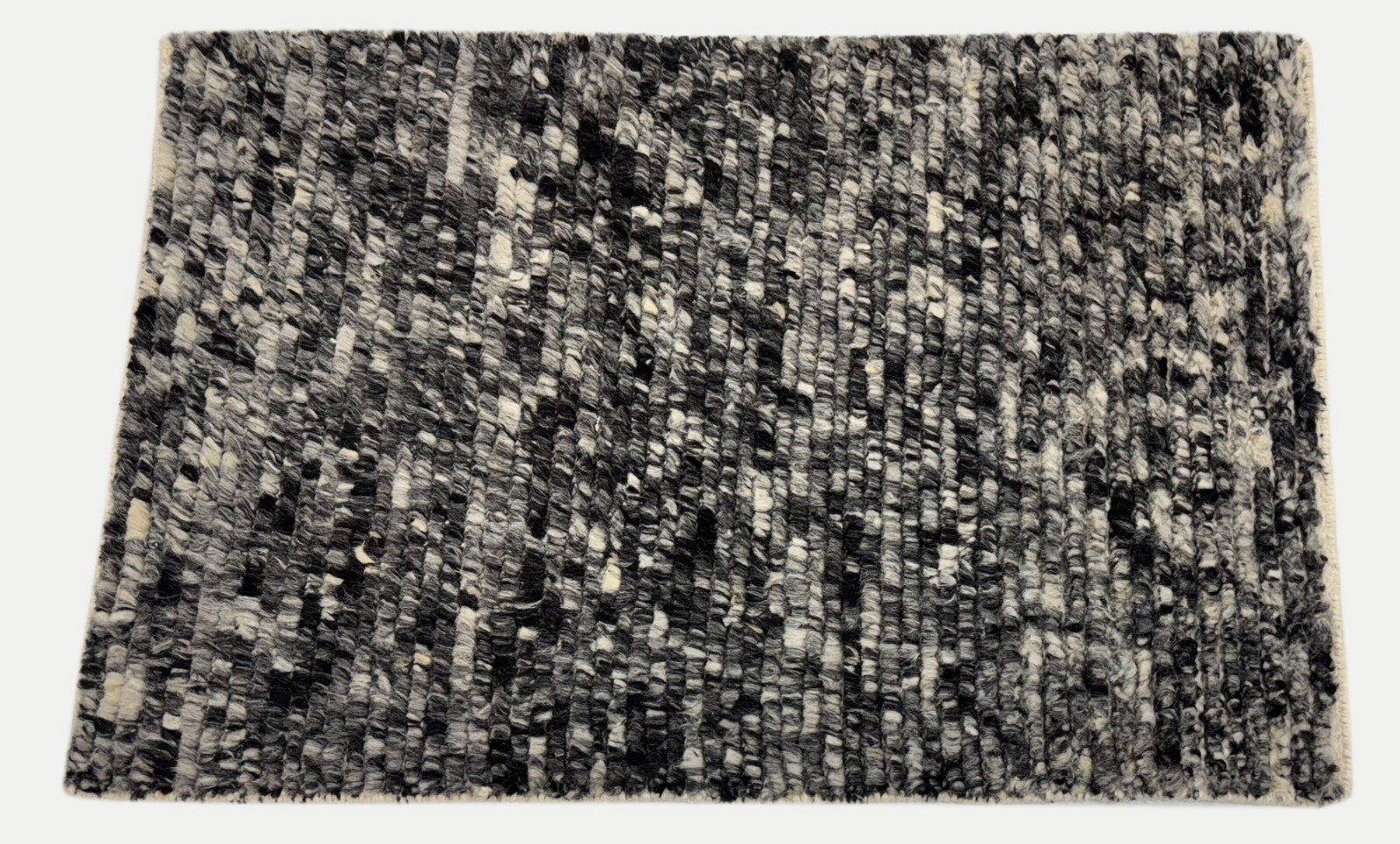 Handgeknüpfter Wollteppich 60x90cm 100% Wolle Modernes Design Grau Schwarz R02