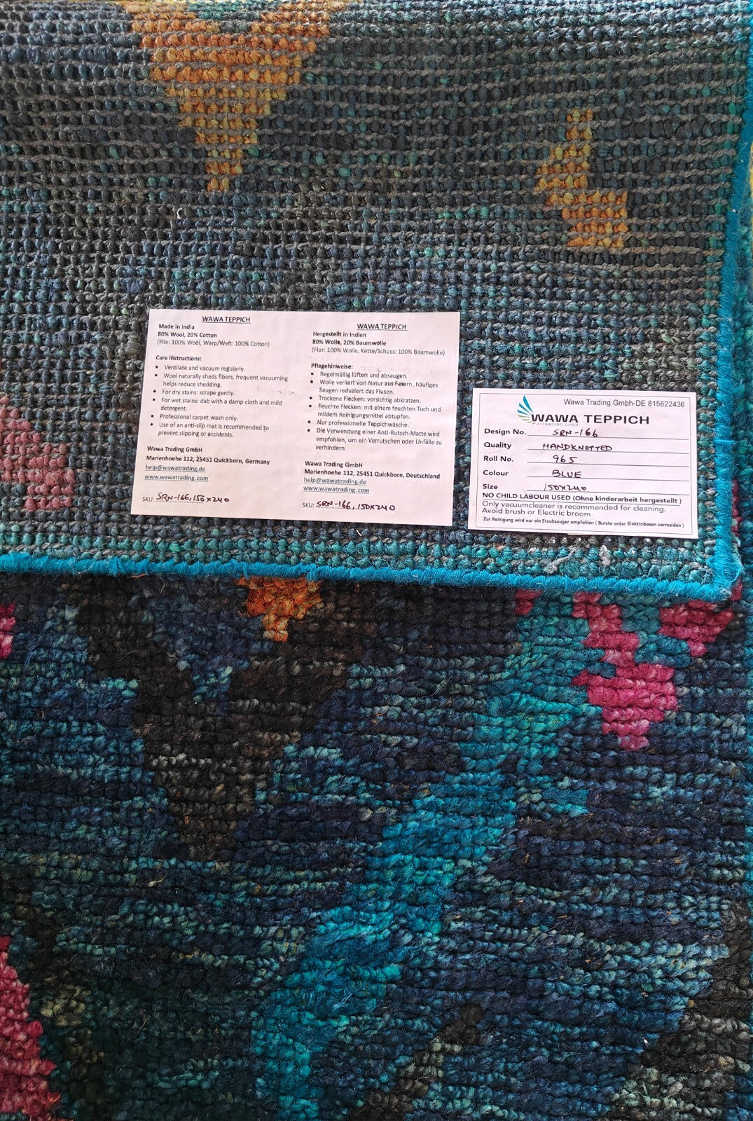 Modernes Handgeknüpfter Jute 150x240 Vintage Blau Wohnzimmer Teppich SH166