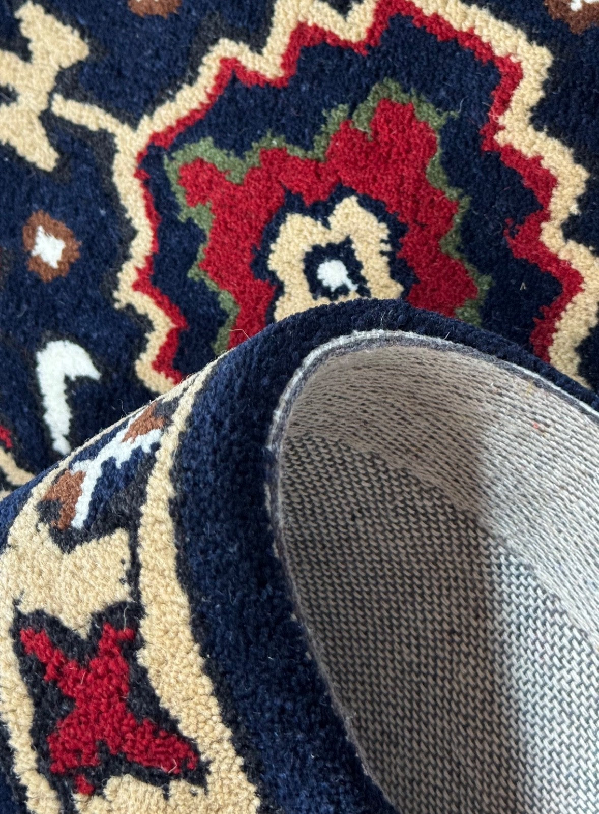 Wollteppich 40x60 Blau Beige Oriental Handgemacht Türvorleger Fussmatte HT372B