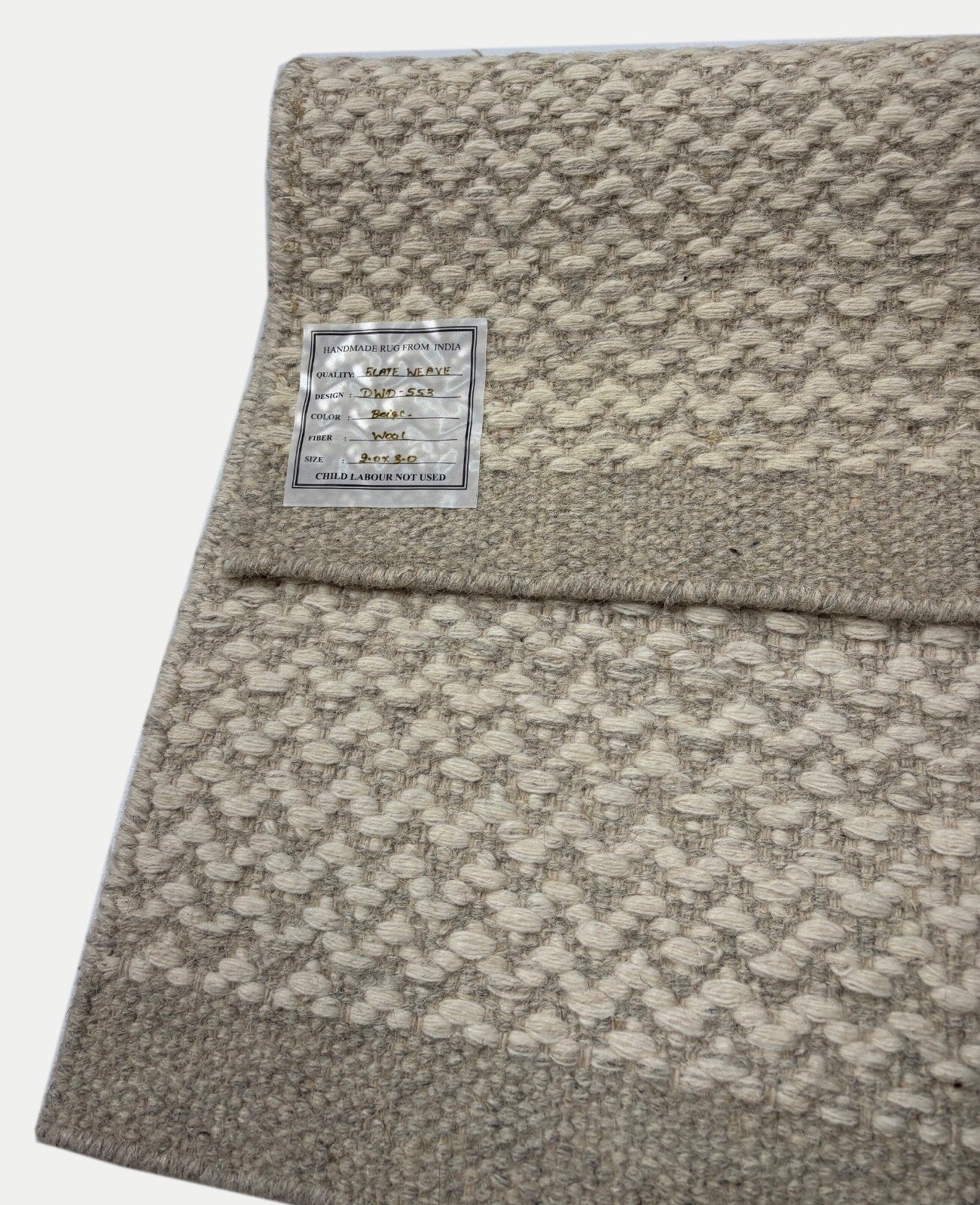 Kilim Dhurry Teppich 60x90cm Handgefertigt 100% Wolle Naturbeige DWD553