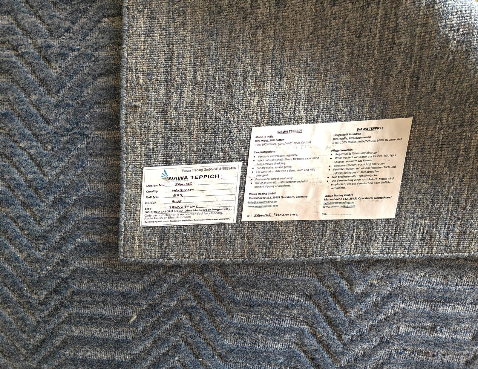 Handgewebter Teppich 170x240 blau Glanzoptik Woll-Viskosem Wohnzimmer SH106