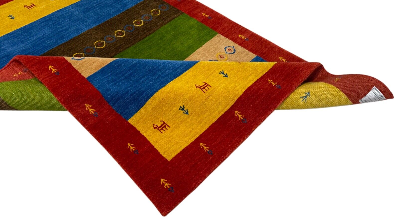 Bunt Gabbeh Teppich 100% Wolle 120x180 cm Rot Gold Blau Orient Handgewebt BR12