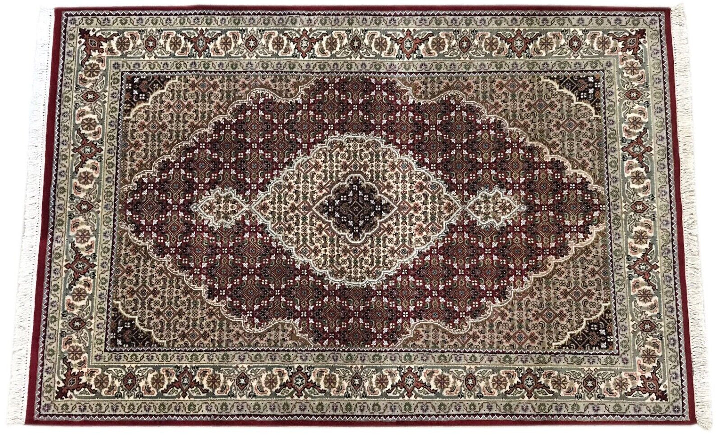 Teppich Handgeknüpfter Orientteppich Täbriz Mahi Bidjar  Rot 120x185 cm M8 M11