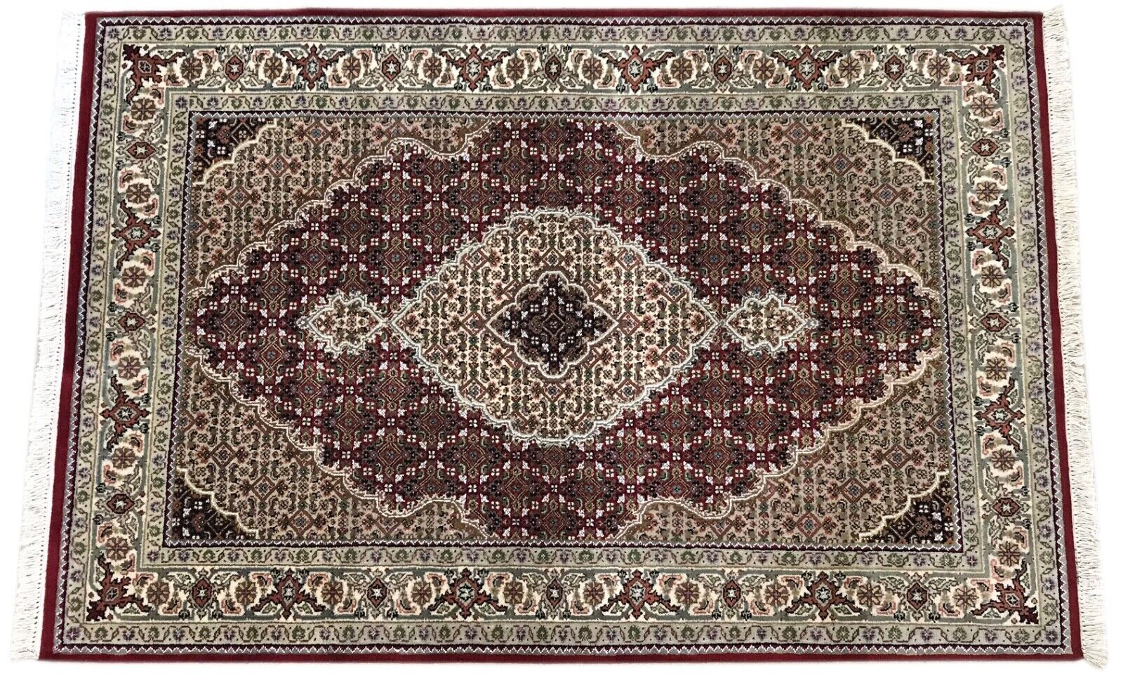 Teppich Handgeknüpfter Orientteppich Täbriz Mahi Bidjar  Rot 120x185 cm M8 M11
