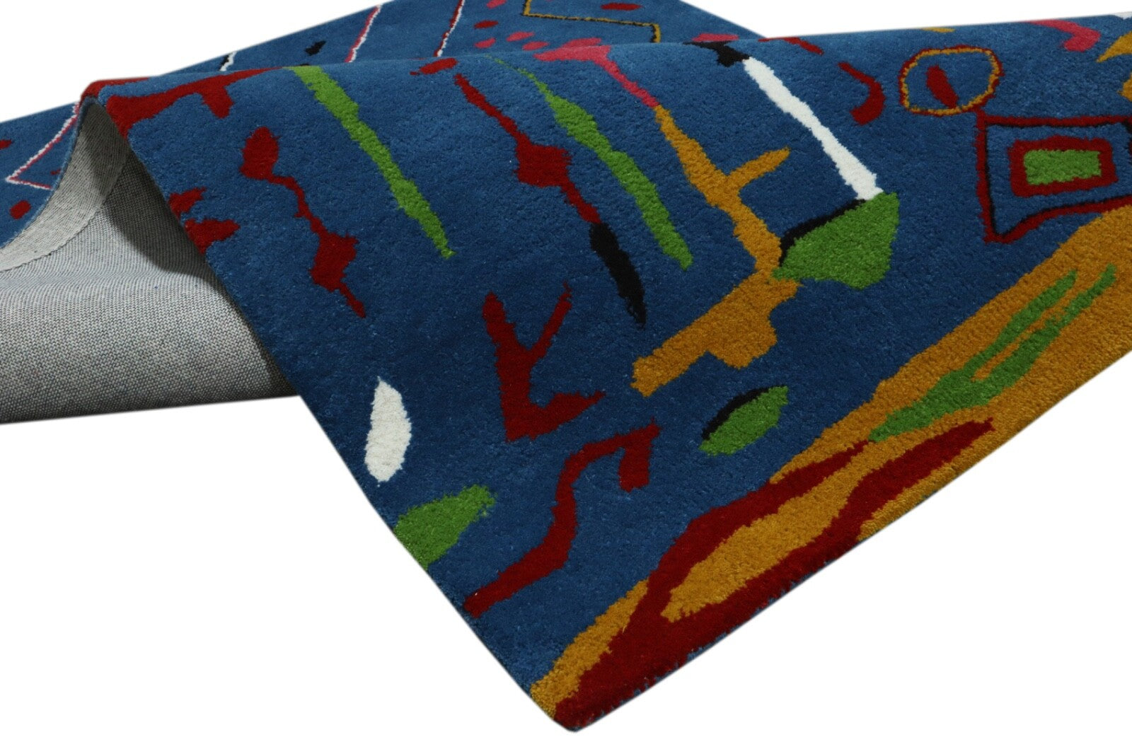 Wollteppich 120x180 Blau Bunt Abstrakt Marokko Design Teppich Handgetuftet HT302