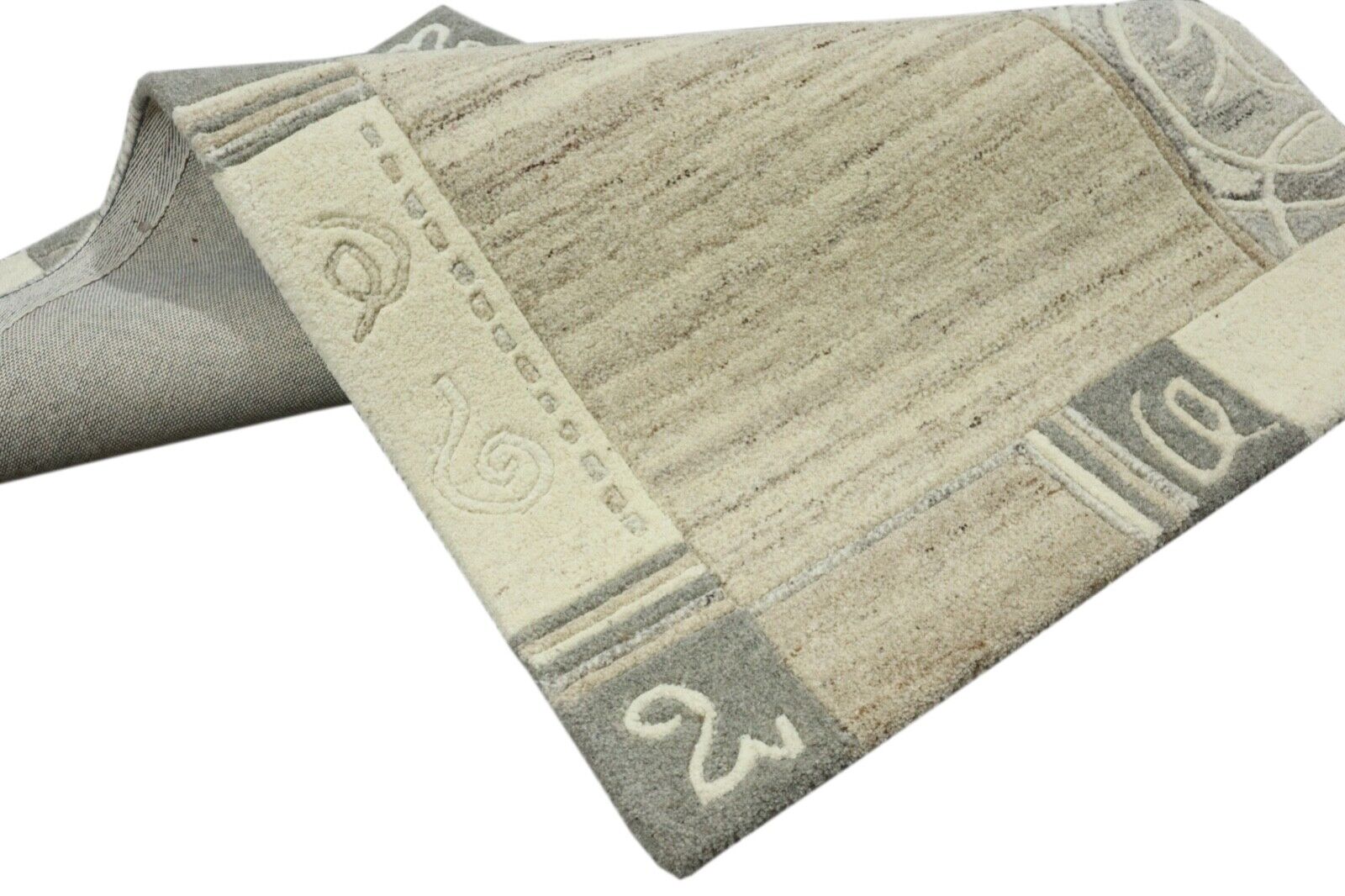 Gabbeh Teppich 100% Wolle 70X140 cm Handarbeit Grau Beige Handgetuftet T1014