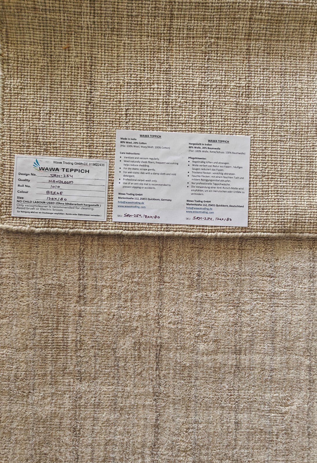 Ръчно тъкан килим 120x180 Бежов гланциран ленен плосък хол SH254