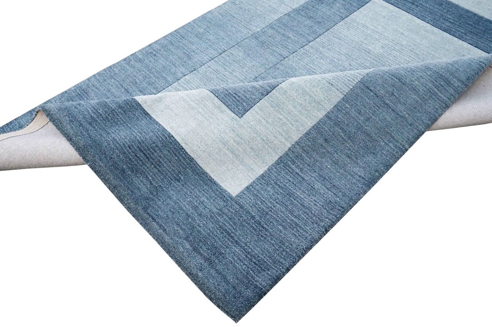 Blau 160X230 cm Teppich 100% Wolle Beige Orientteppich Handgetuftet HT409