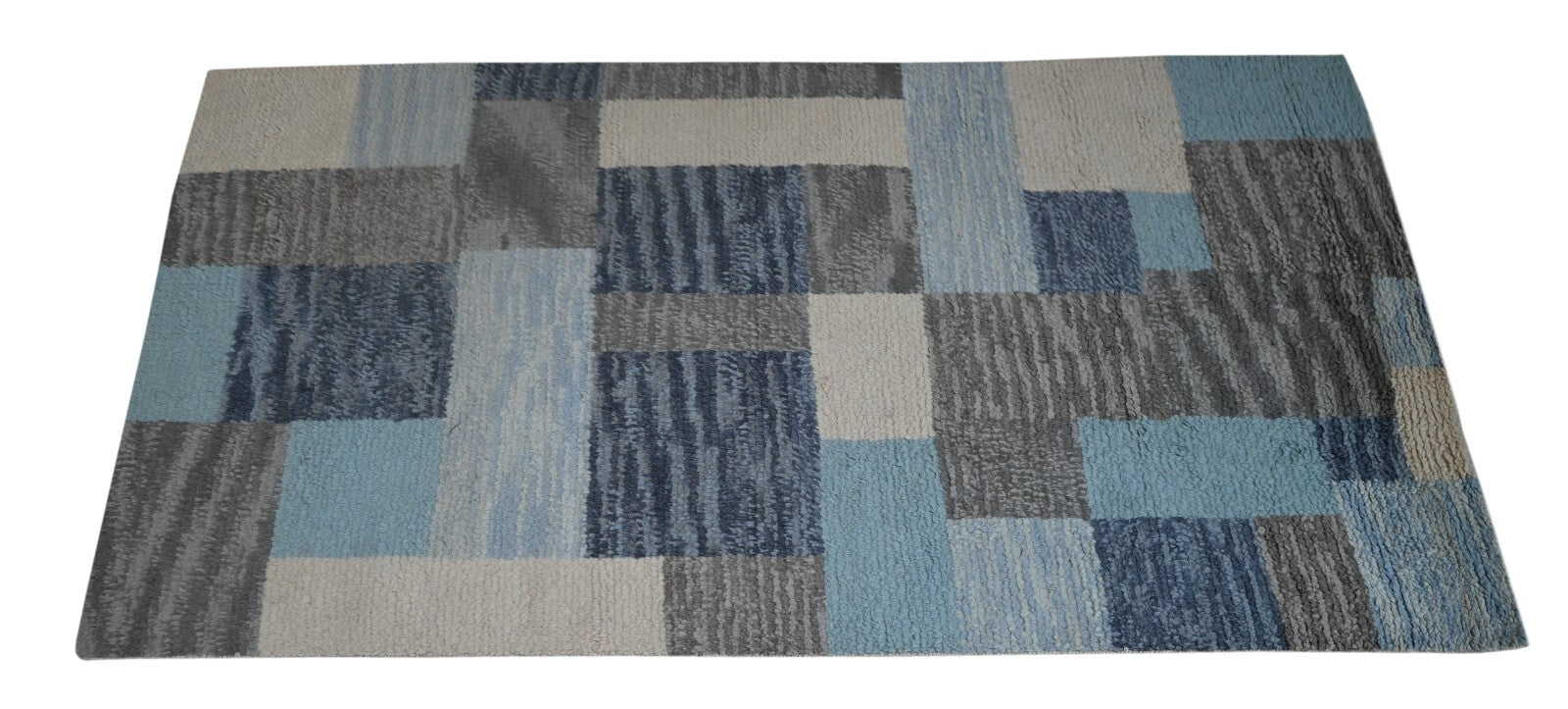 Modernes Handgeknüpfter  150x240 Wolle  blau weiß Wohnzimmer Teppich SH104