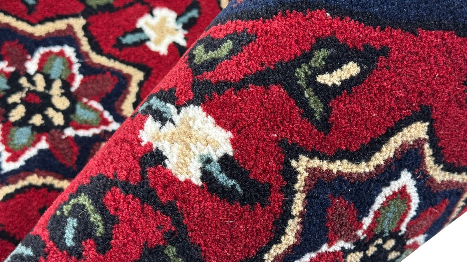 Wollteppich 40x60 Rot Beige Oriental Handgemacht Türvorleger Fussmatte HT371R