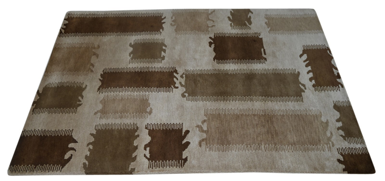 Modernes Handgeknüpfter Wolle 150x240 Vintage Beige Wohnzimmer Teppich SH149