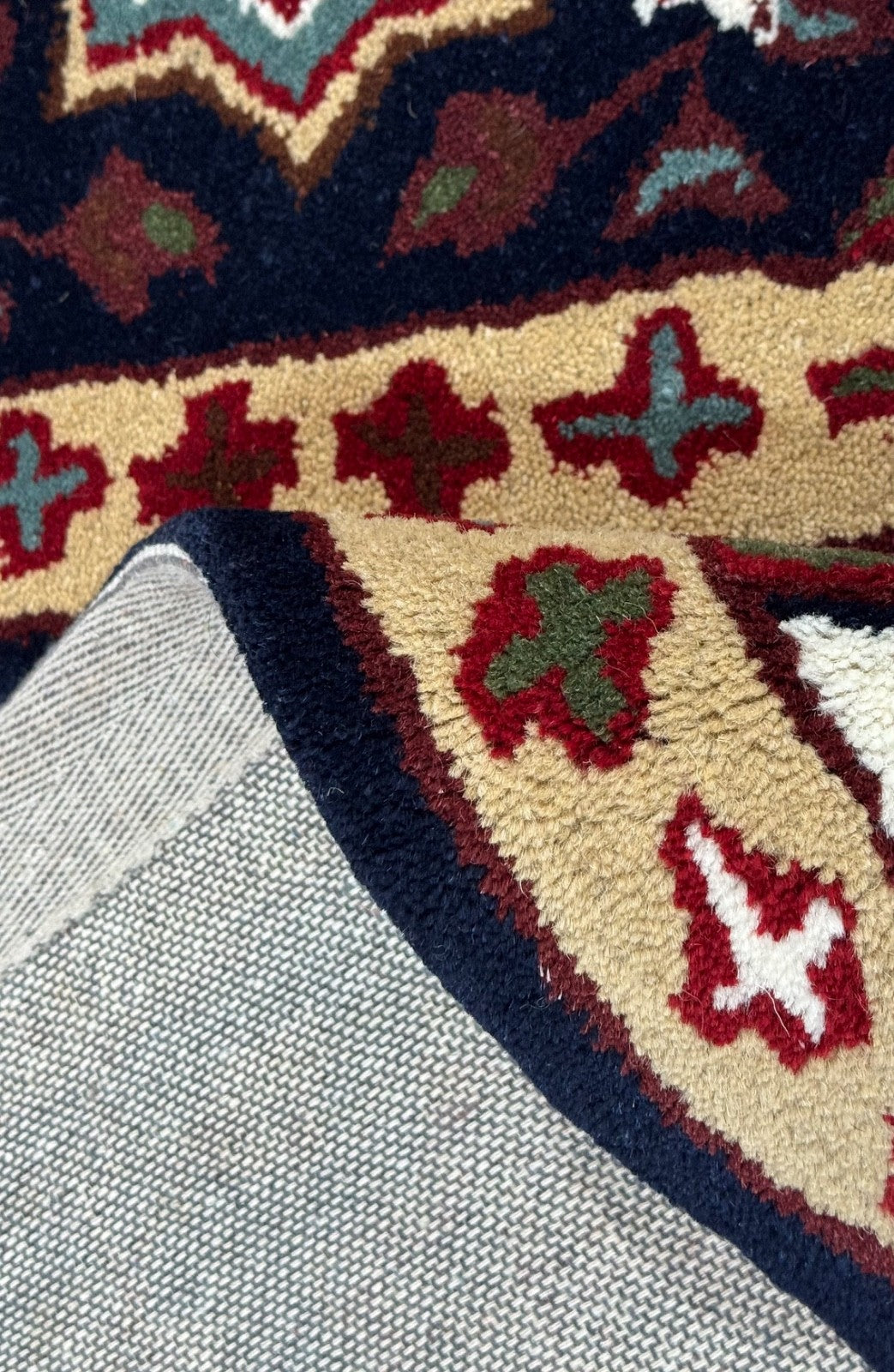 Wollteppich 40x60 Blau Beige Oriental Handgemacht Türvorleger Fussmatte HT371B