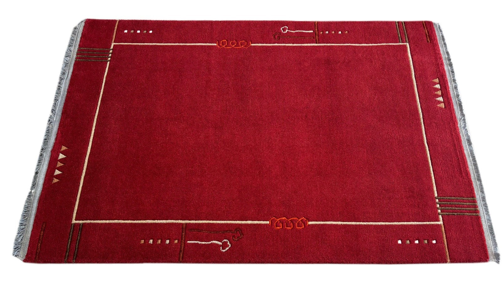 Rot Teppich Indo Nepál Handgeknüpft 100% Wolle 160X230 cm Orientteppich R19 