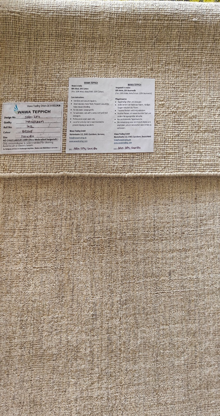 Ръчно тъкан килим 120x180 Бежов гланциран ленен плосък хол SH254