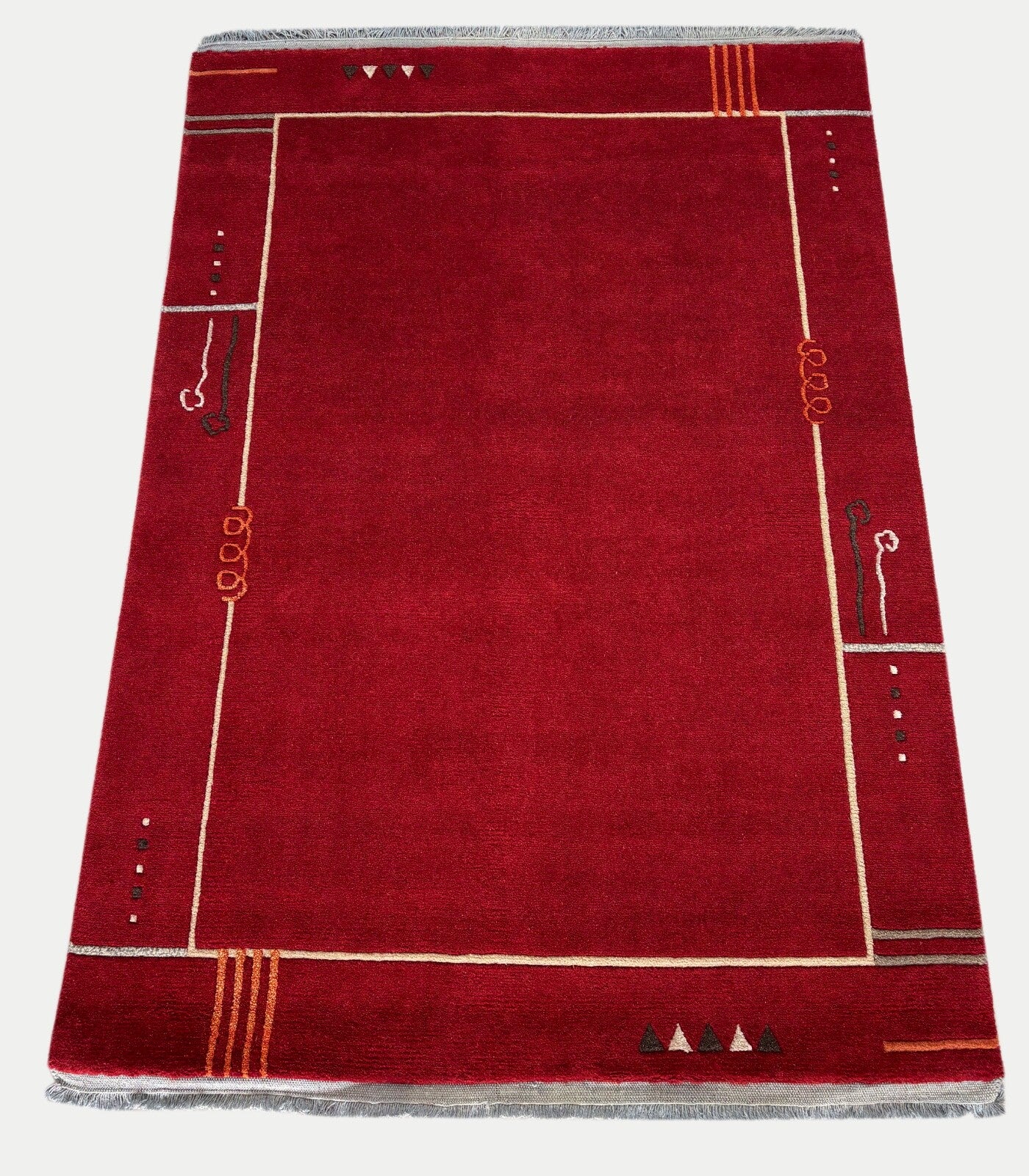 Rot Teppich Indo Nepal Handgeknüpft 100% Wolle 160X230 cm Orientteppich R55B