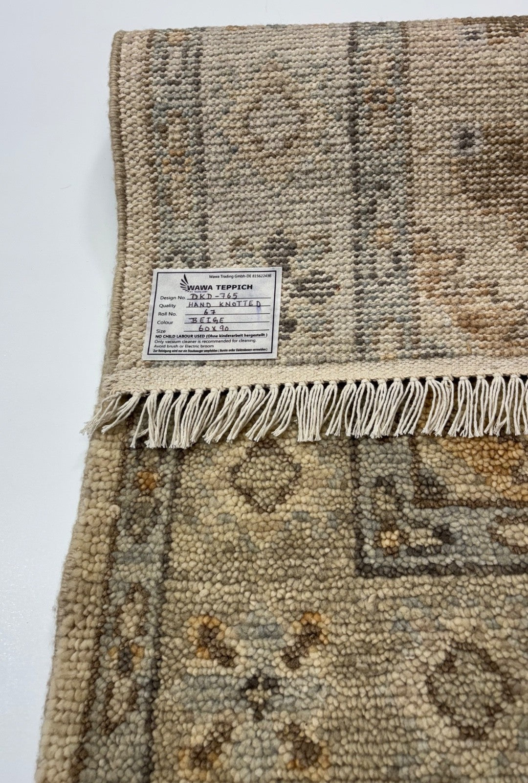 Handgeknüpfter Wollteppich 60x90 cm Kurzflor Modern Beige Teppich D765 