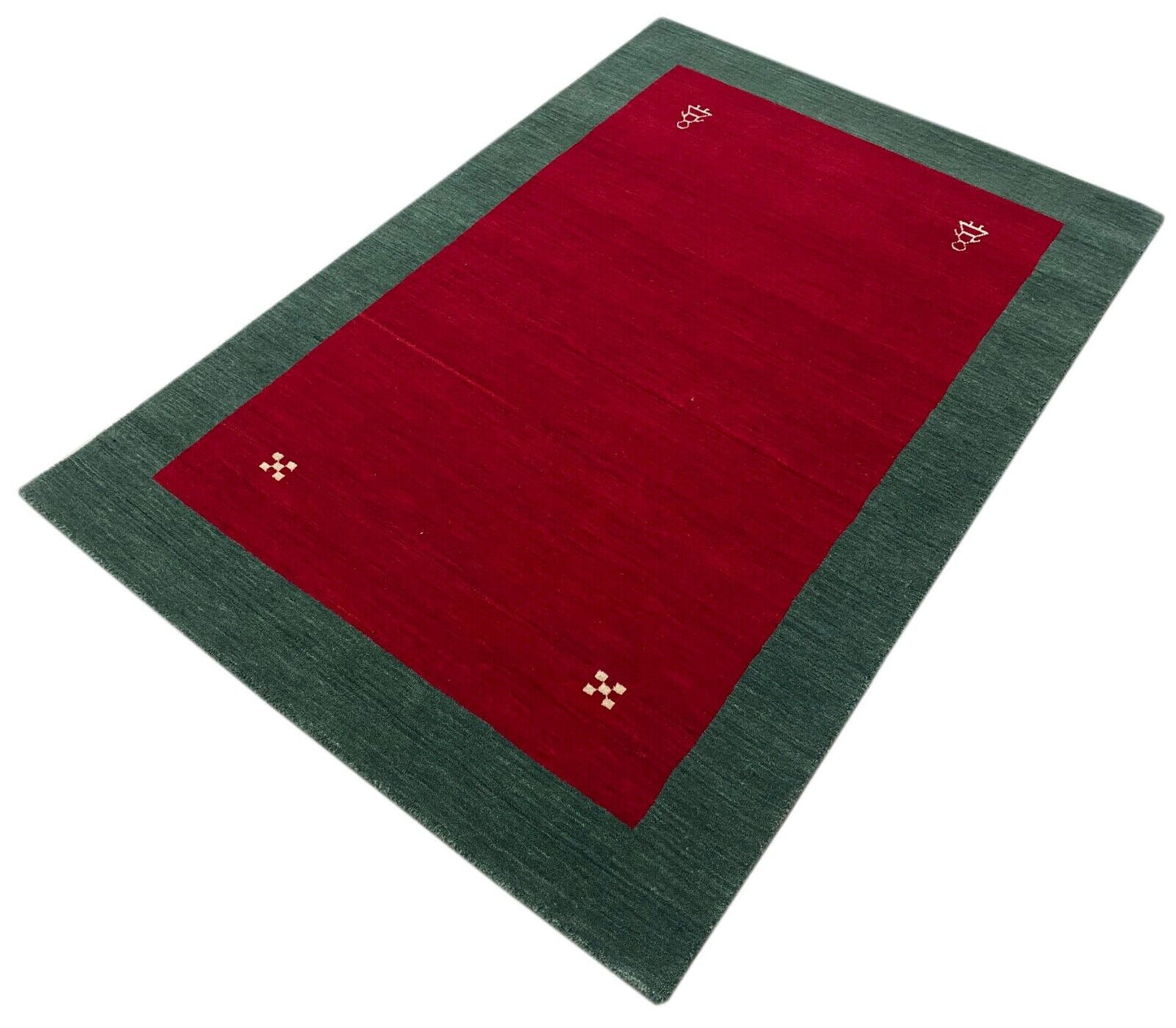 Rot Grün Teppich 100% Wolle Gabbeh 120x180 cm Handgewebt Home Deko WR160