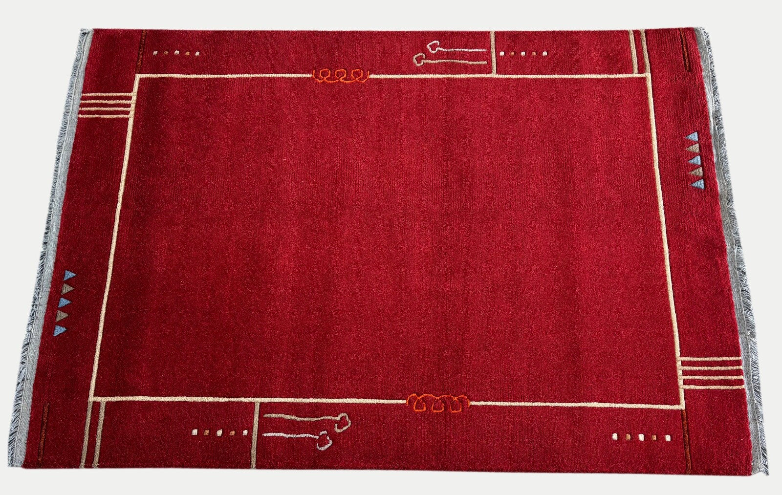Rot Teppich Indo Nepal Handgeknüpft 100% Wolle 161x242 cm Orientteppich PR55