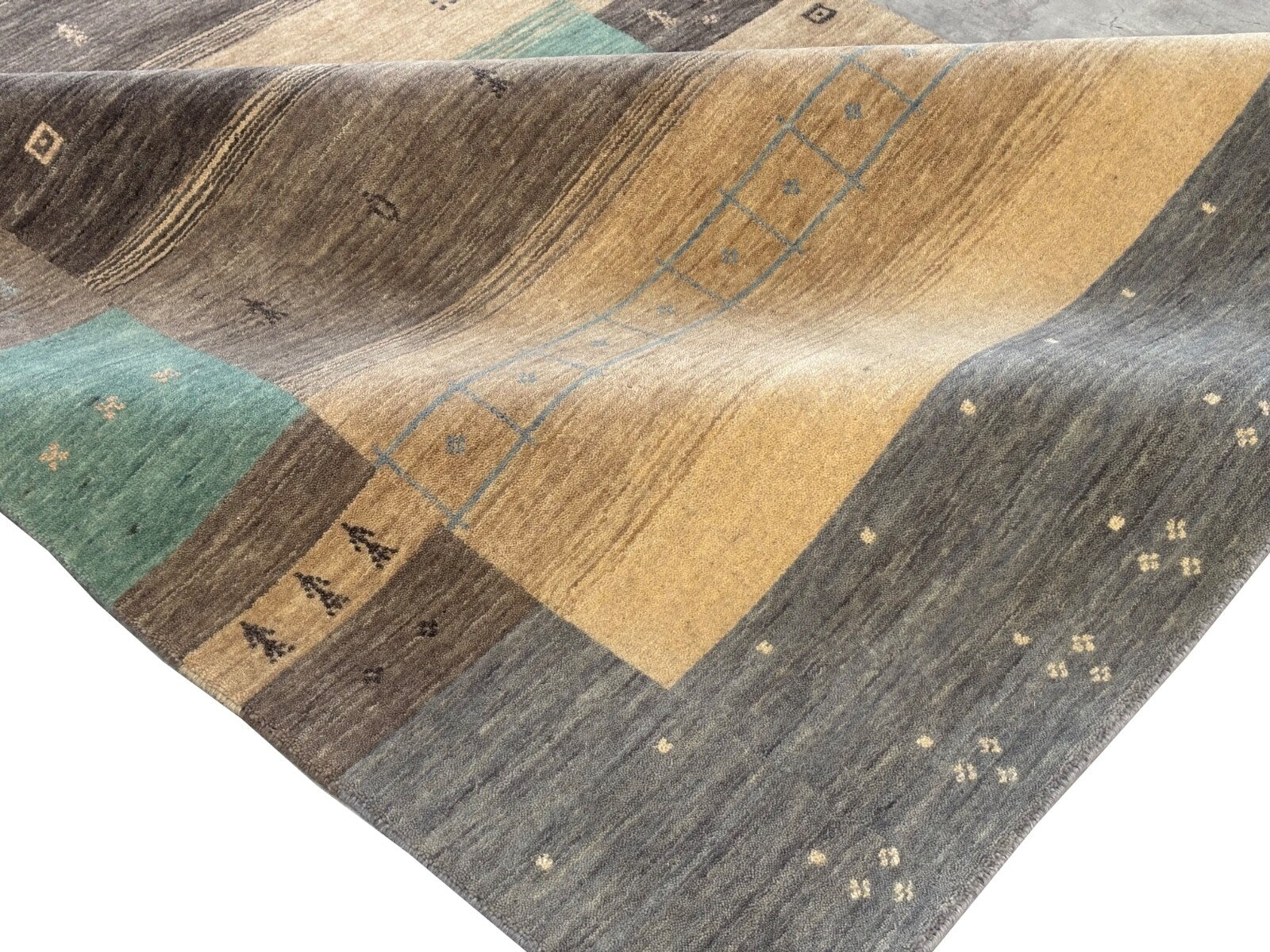 Moderner Gabbeh Teppich Wolle 170x240 cm Handgefertigt Naturtöne Streifen 46-53