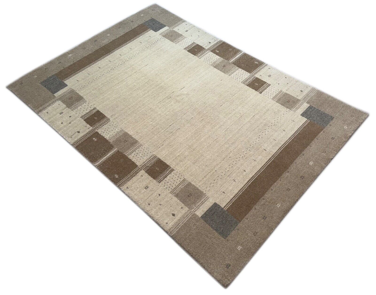 Beige Naturfarbe Gabbeh Teppich 100% Wolle Handgewebt Schurwolle 170x240 cm st35