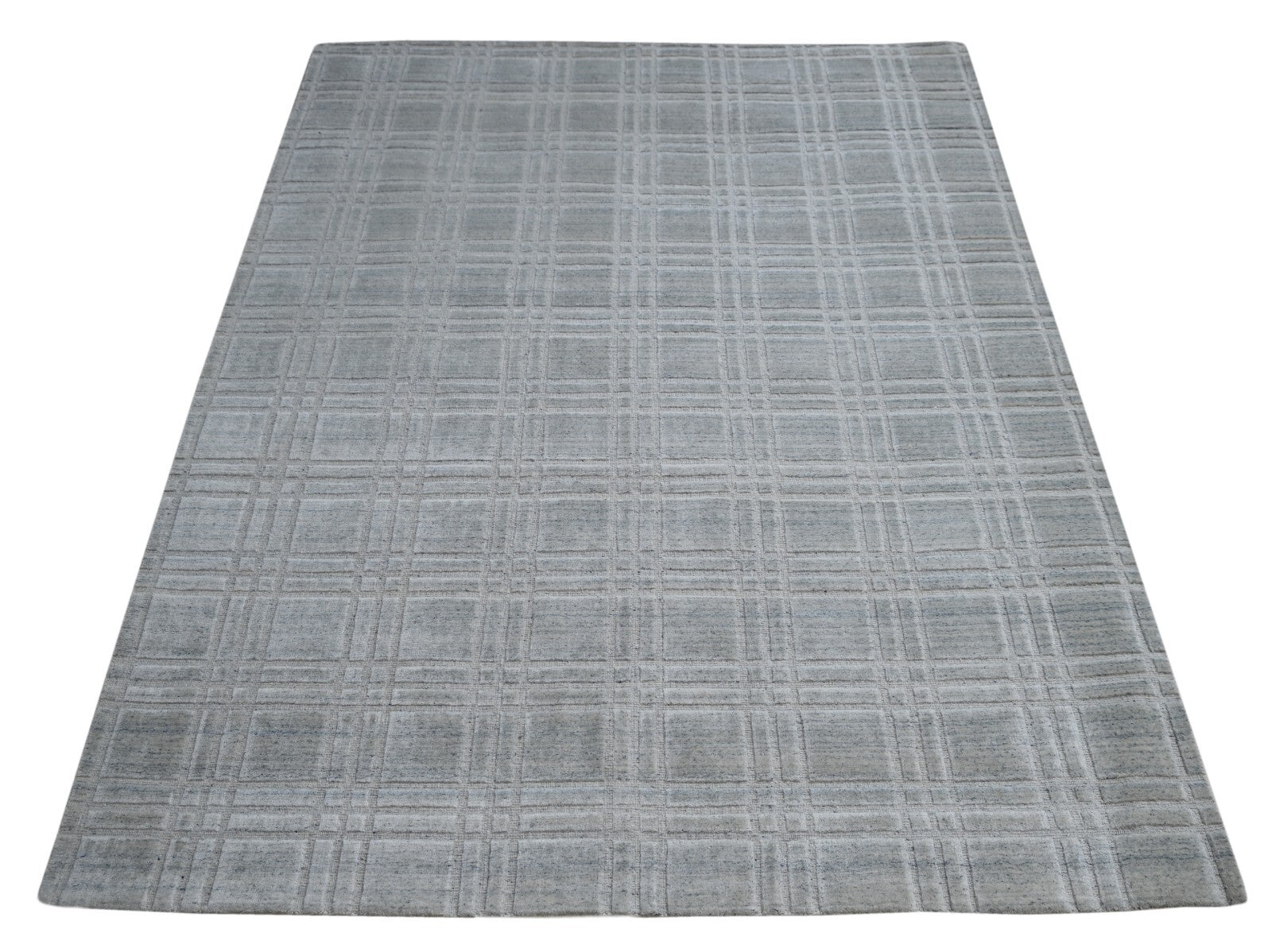 Handgewebter Teppich 170x240 Silber Glanzoptik Woll-Viskosem Wohnzimmer SH120