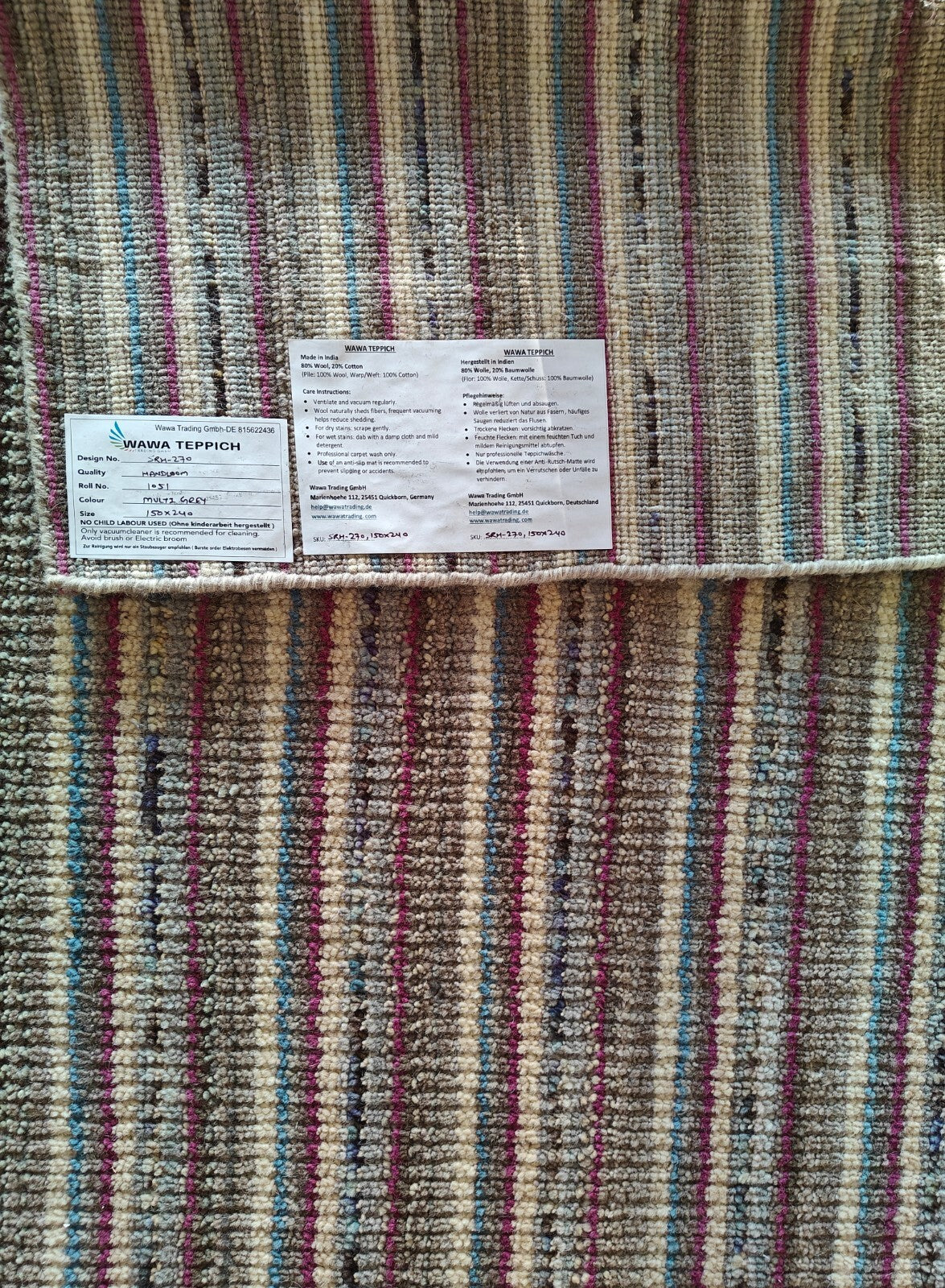 Handgewebter Teppich 150x240 Multi-Grau Glanzoptik Wolle  Wohnzimmer SH270