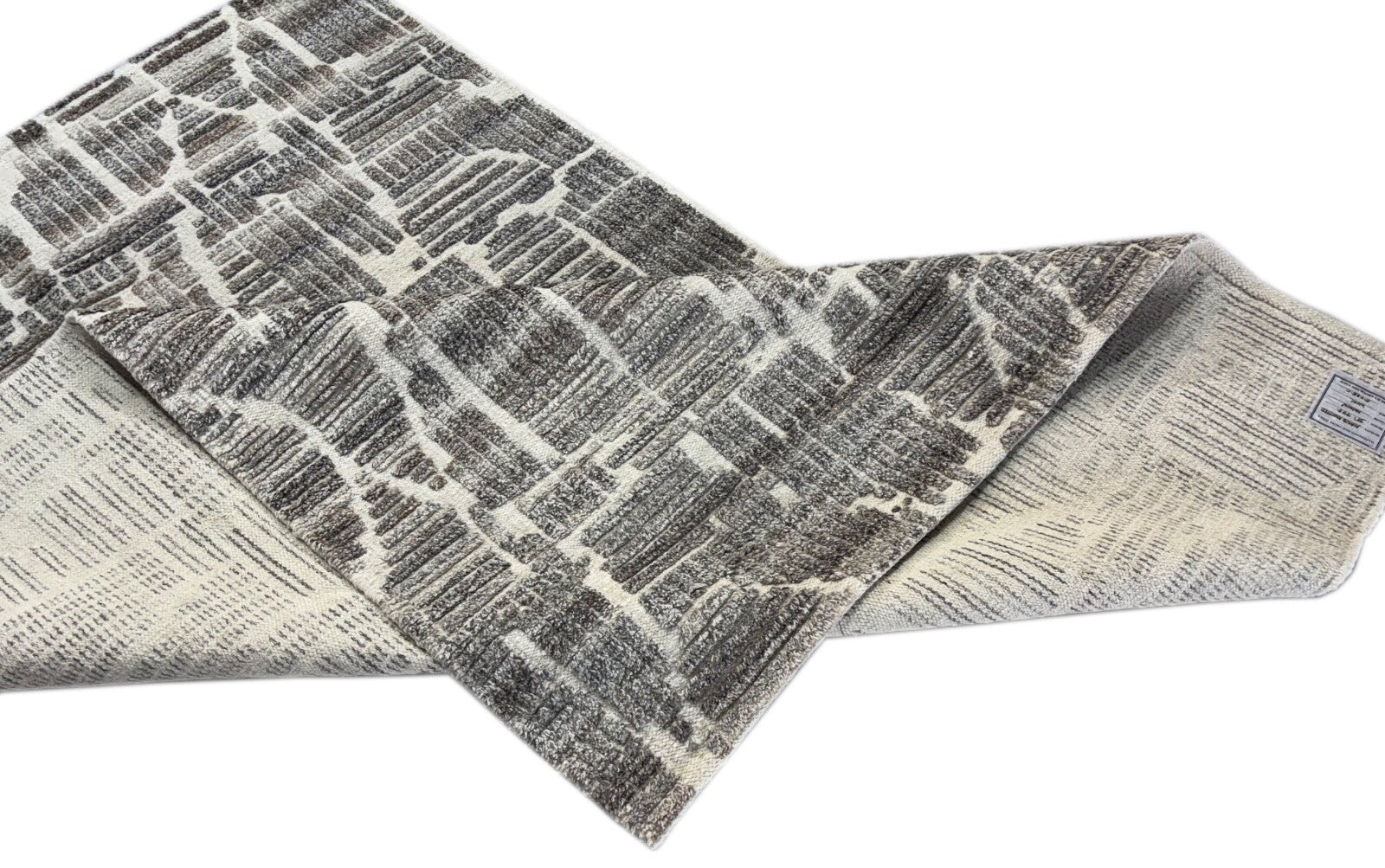 Handgeknüpfter Wollteppich 152x243 cm Naturbeige Grau Modern Design DT977