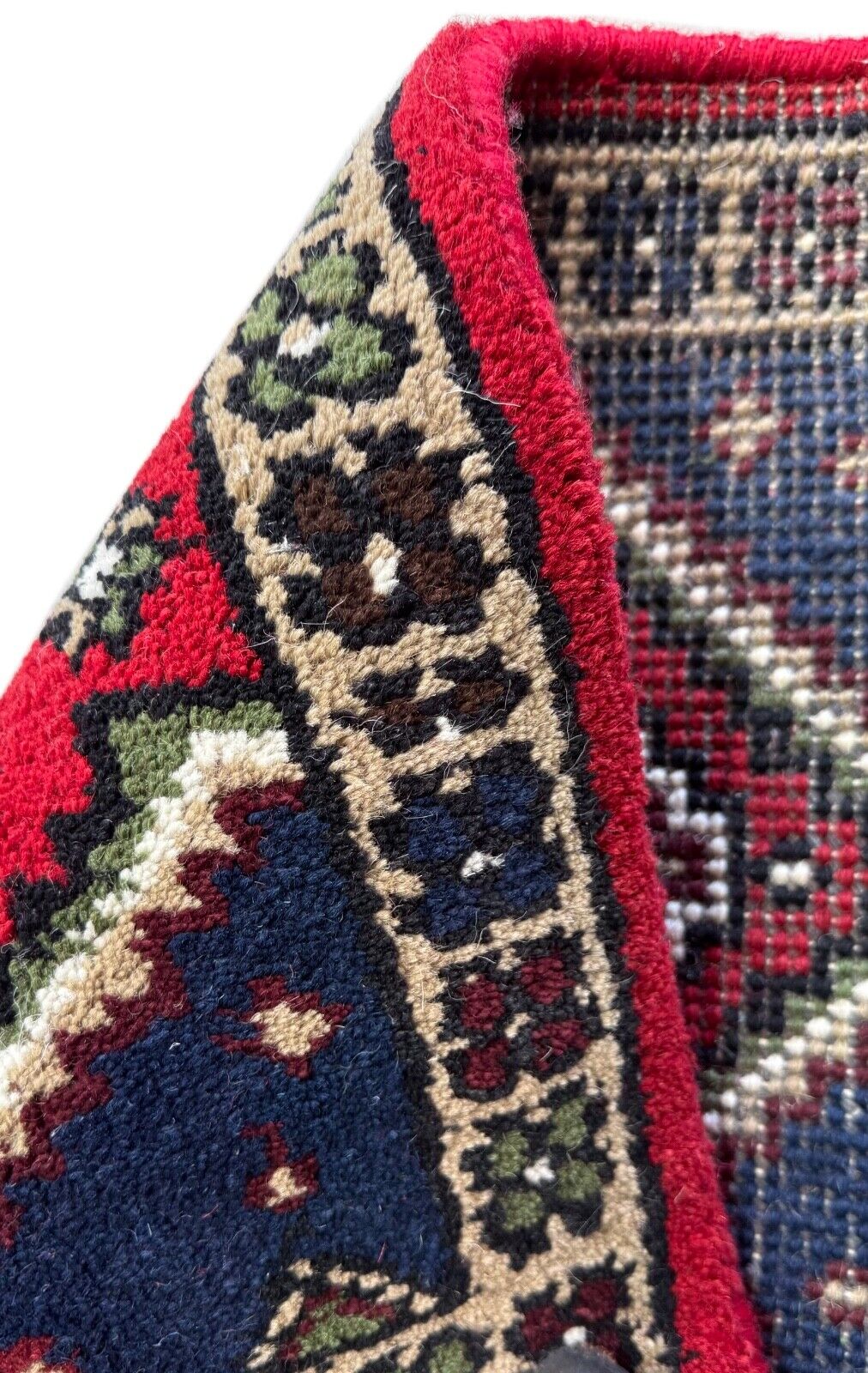 Brücke Teppich 40x60 cm Handgeknüpft Fußmatte Automatte 100% Wolle Rot Blau PH42