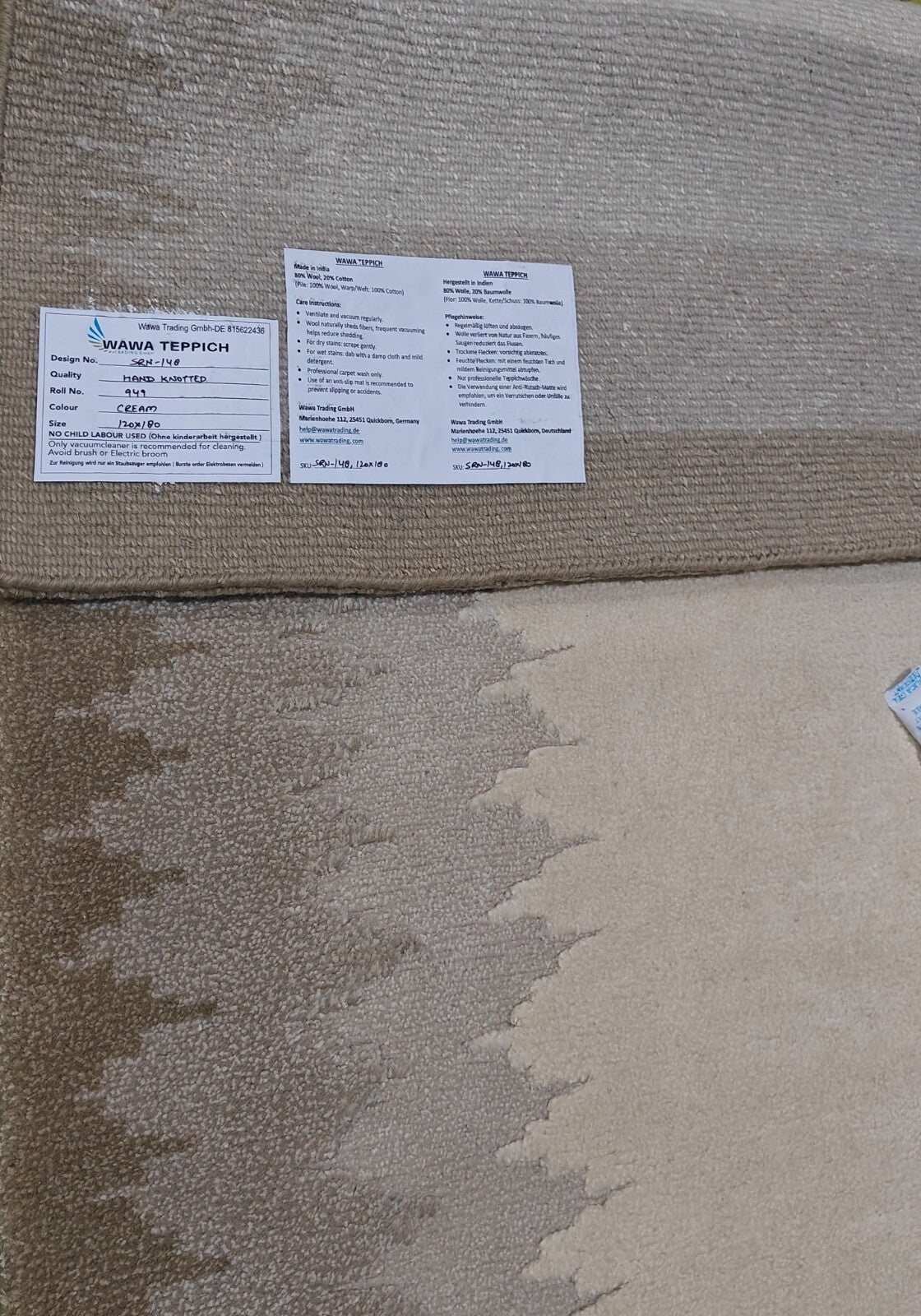 Modernes Handgeknüpfter Wolle 120x180 Vintage Creme Wohnzimmer Teppich SH148