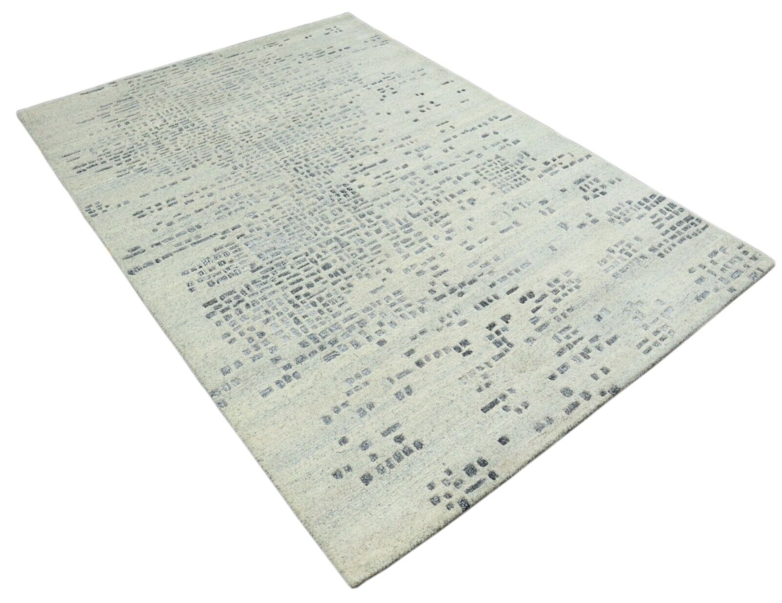 Grau Biege Teppich 100% Wolle 160X230 cm Handarbeit Handgetuftet T931