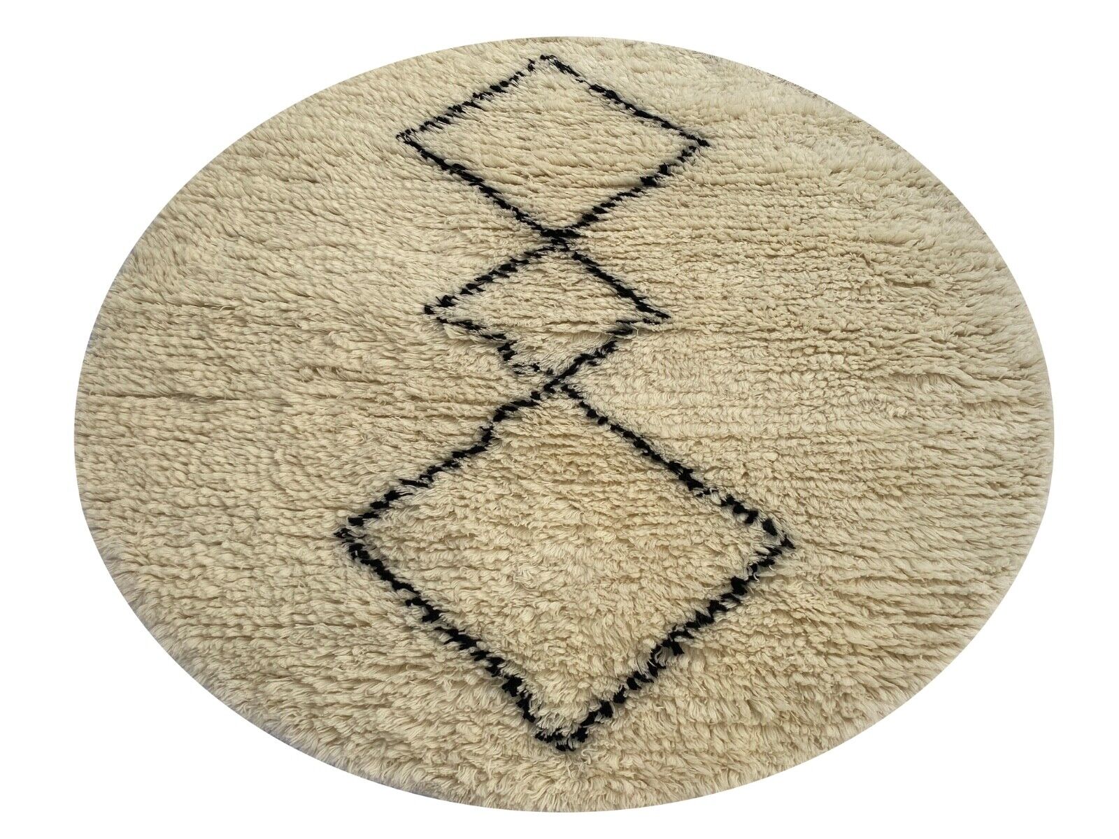 Marokietiškas berberų pūkuotas kilimas, 100 % vilna, juodas dramblio kaulo spalvos, rankų darbo BM3