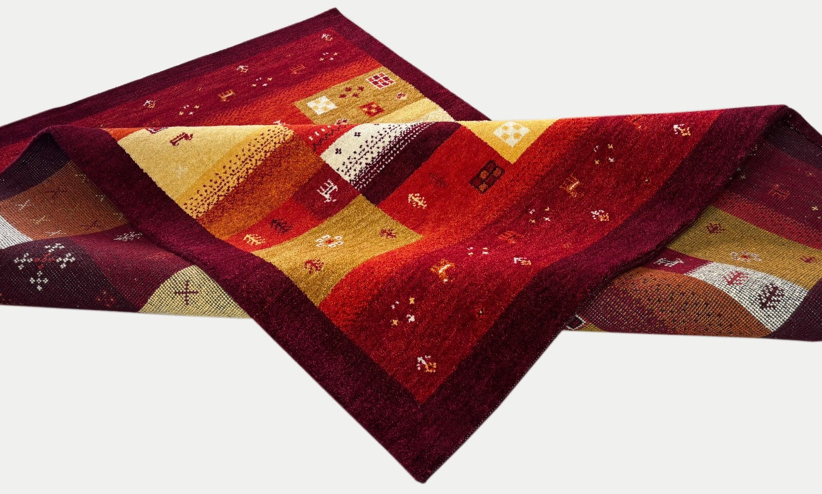 Gabbeh Wollteppich 170x240cm Handgeknüpft 100% Schurwolle Rot Mehrfarbig PT01