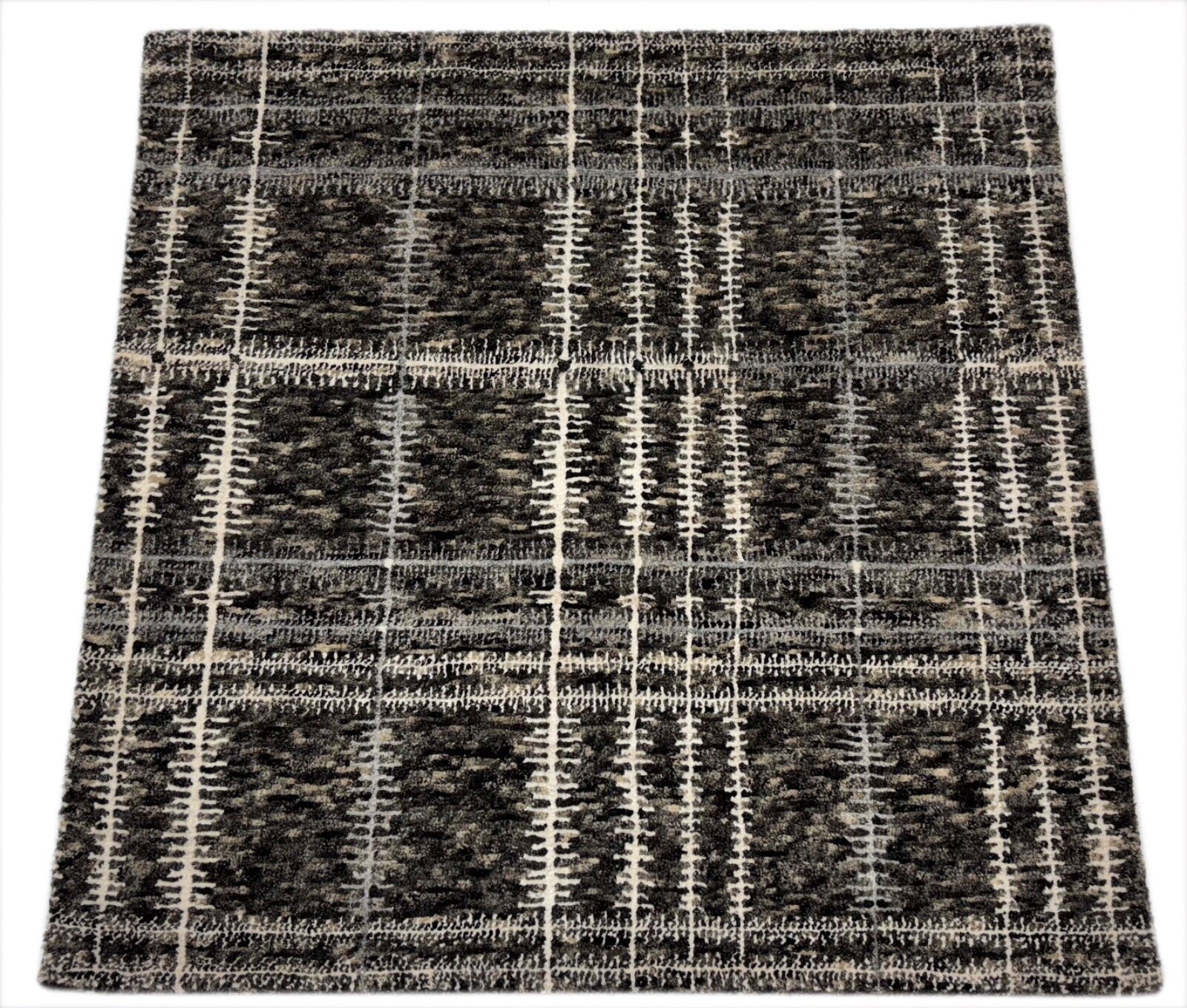 Handgeknüpfter Teppich 90x90 cm Dunkelgrau Weiß Modern Kurzflor Wolle R108