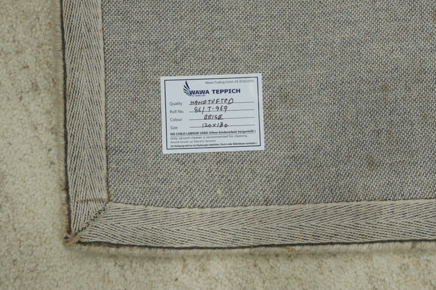 Teppich 100% Wolle 120X180 cm Handarbeit Beige Grau Handgetuftet T969