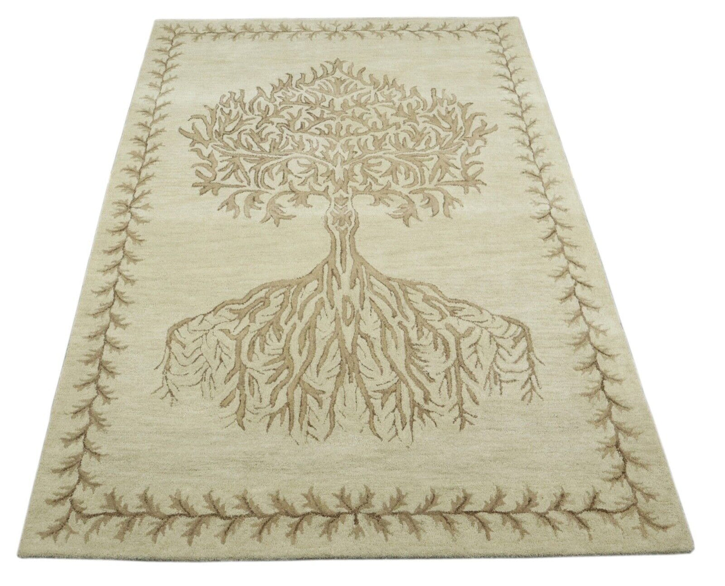 Beige Teppich 100% Wolle 160X230 cm Handarbeit Handgetuftet T937