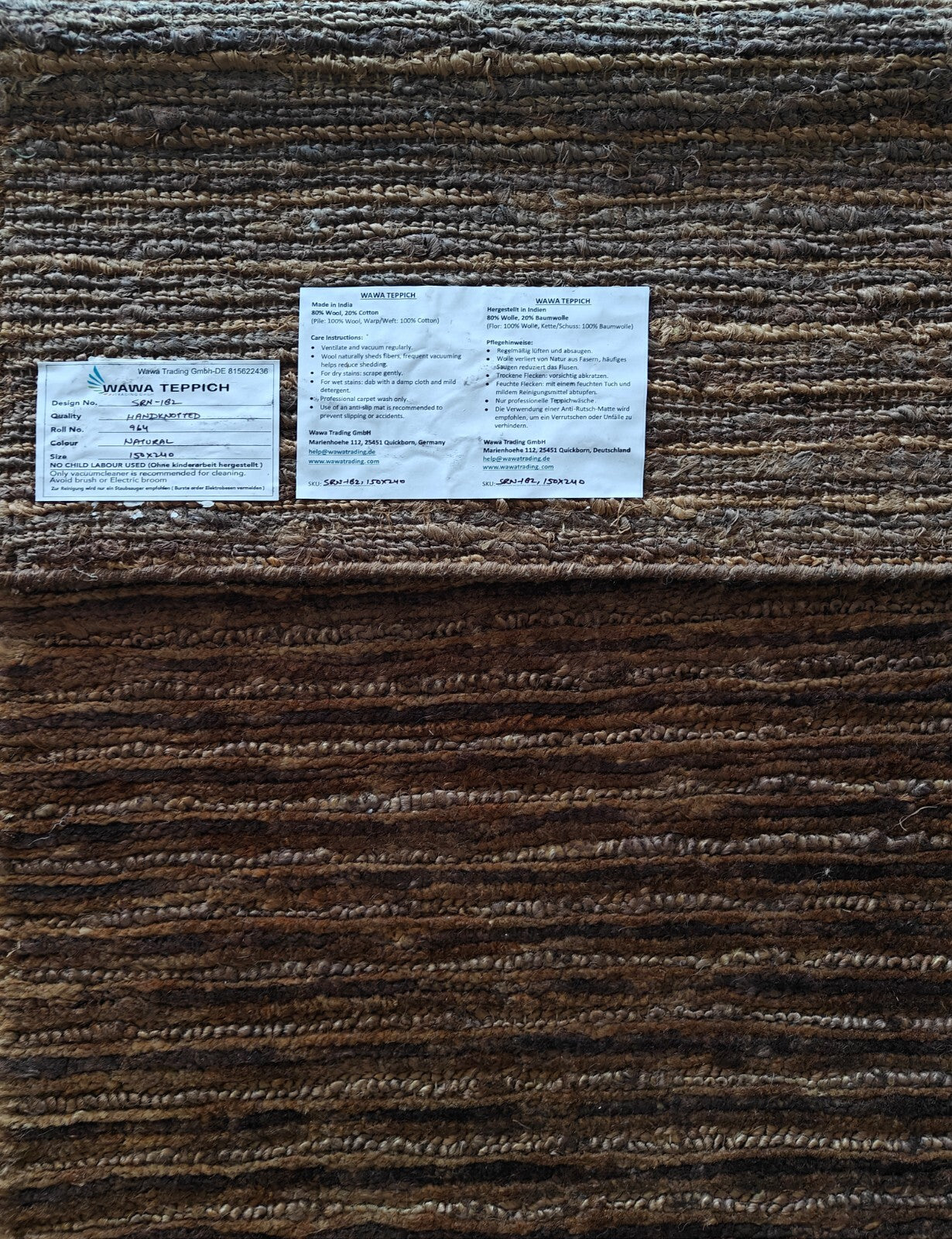 Modernes Handgeknüpfter Jute 150x240 Vintage natürlich  Wohnzimmer Teppich SH182