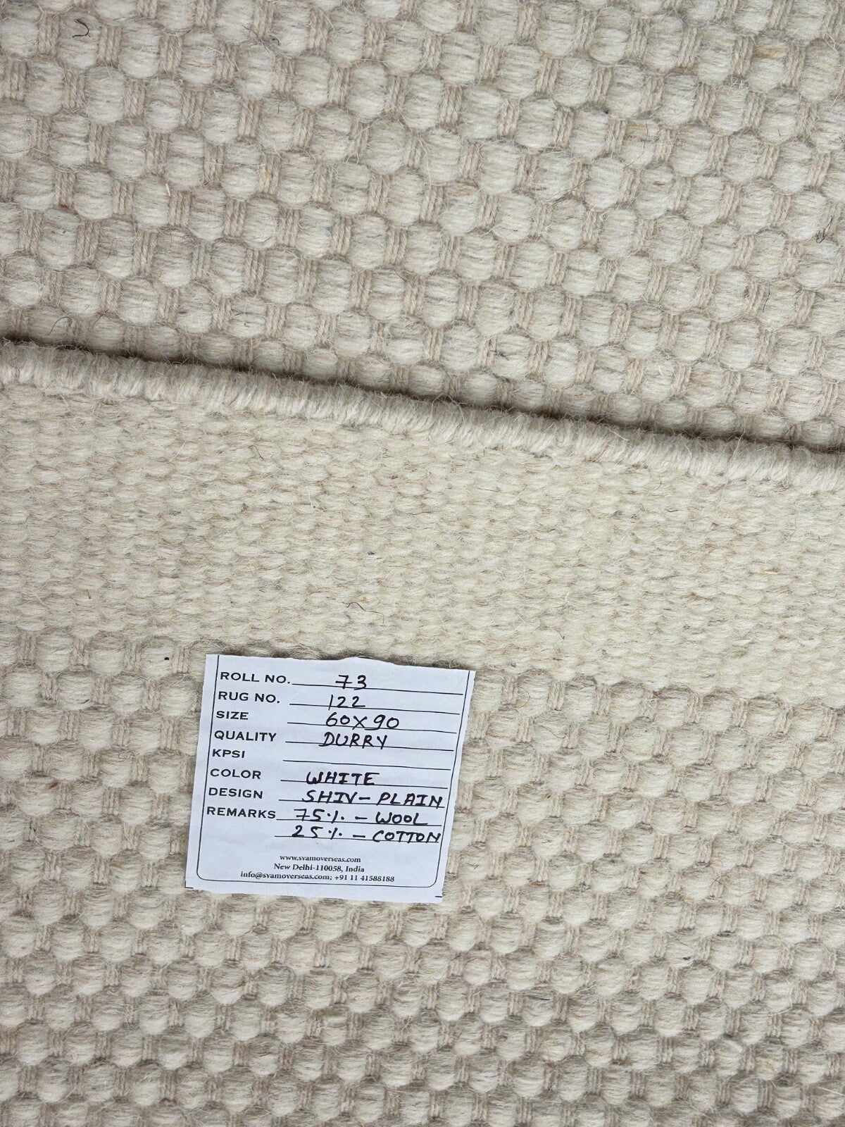 Kilim Dhurry Teppich 60x90cm Handgefertigt 100% Wolle Naturweiß D122