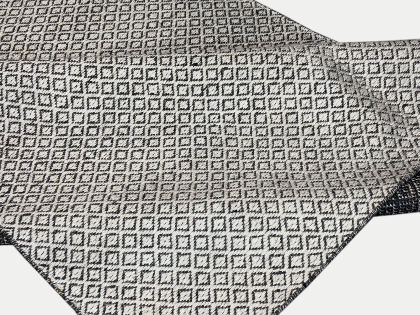 Flachgewebter Kilim Teppich 170x240cm 100% Wolle Beige Dunkelgrau ST14